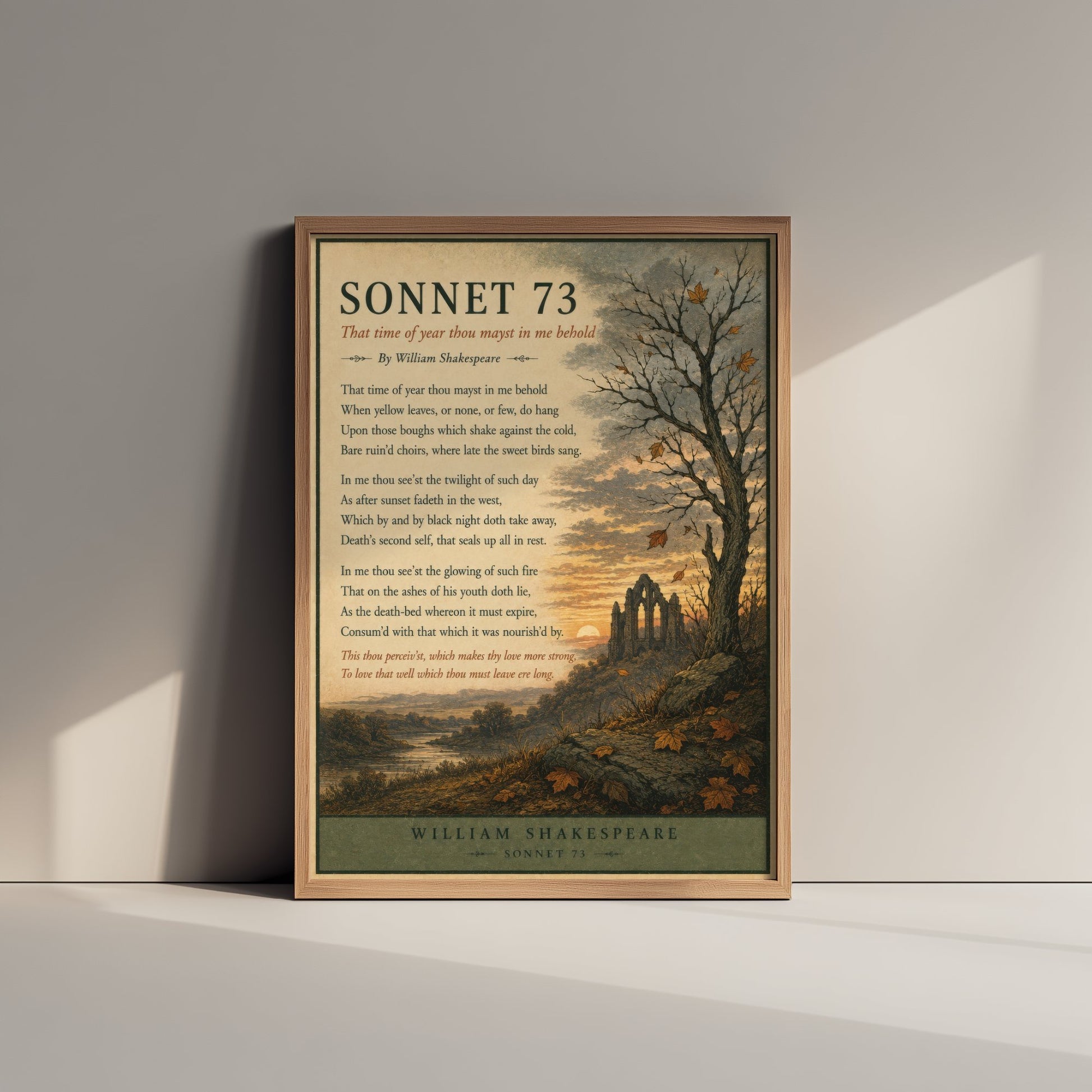 Shakespeare Sonnet 73 Art Print - That Time of Year - Poem Poster Illustration - Autumn Literary Wall Art 1/3