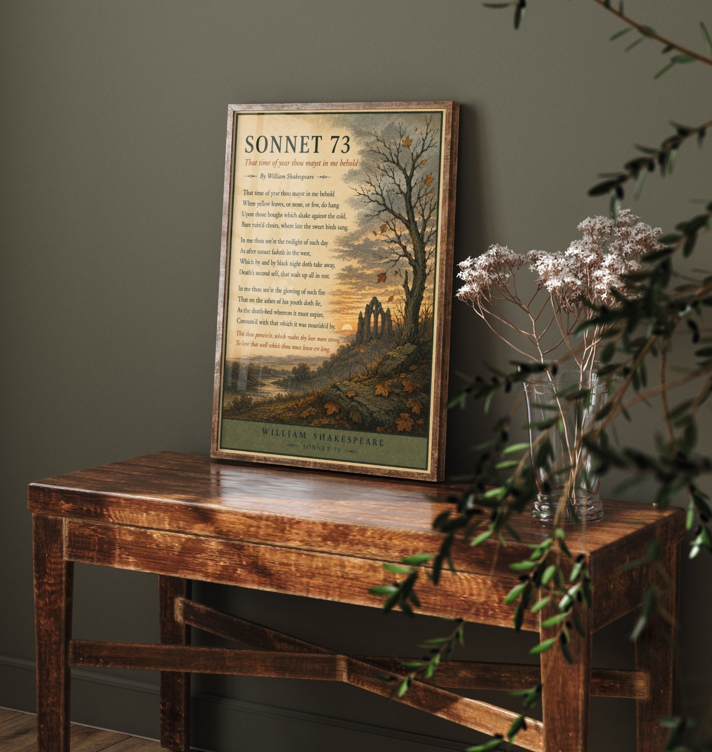 Shakespeare Sonnet 73 Art Print - That Time of Year - Poem Poster Illustration - Autumn Literary Wall Art 1/3