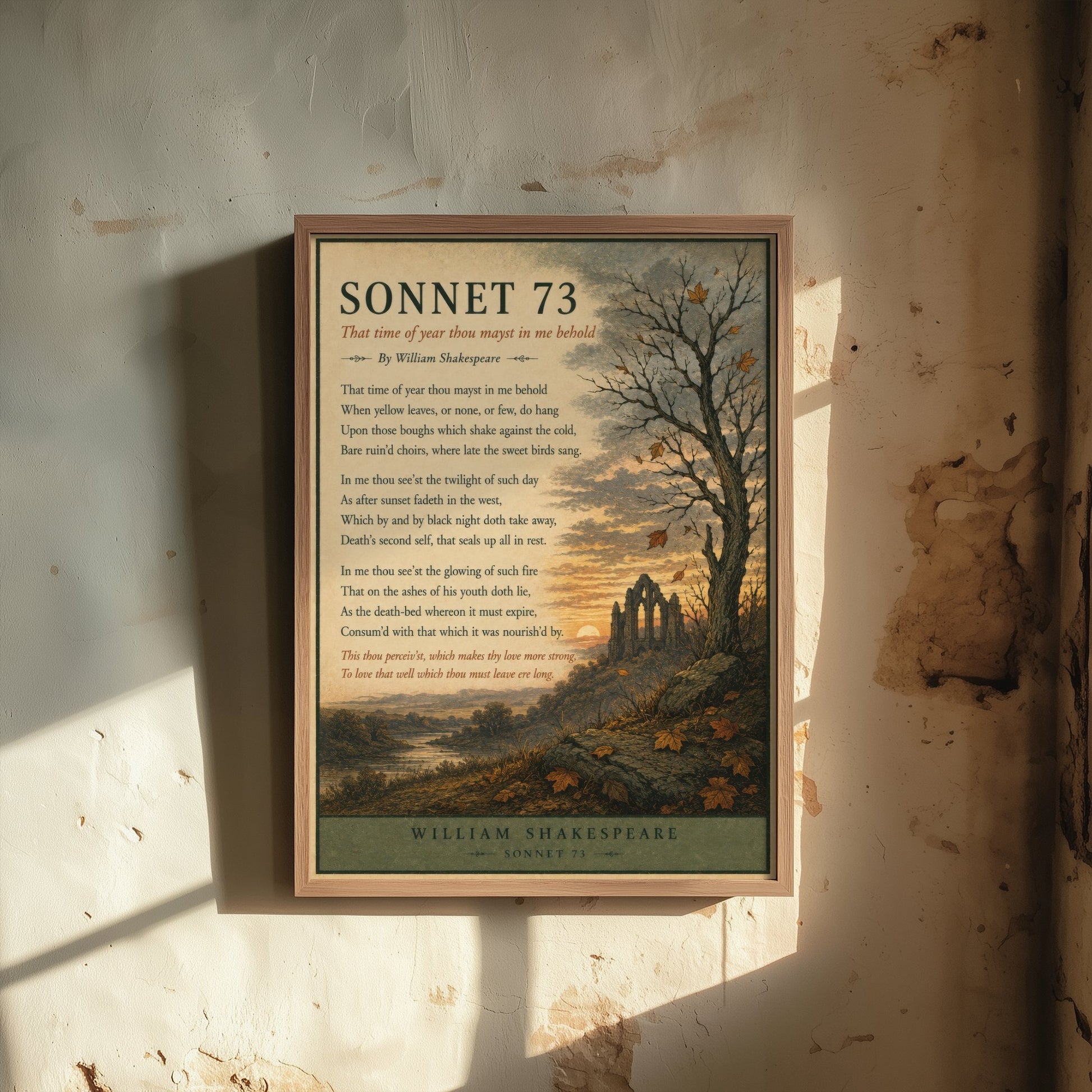 Shakespeare Sonnet 73 Art Print - That Time of Year - Poem Poster Illustration - Autumn Literary Wall Art 1/3