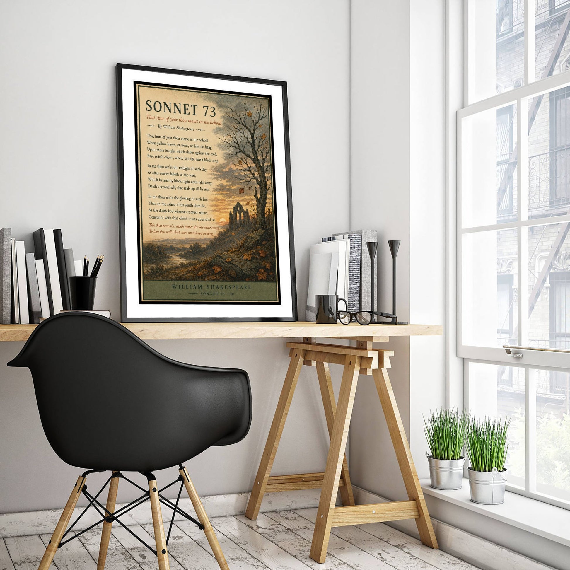 Shakespeare Sonnet 73 Art Print - That Time of Year - Poem Poster Illustration - Autumn Literary Wall Art 1/3