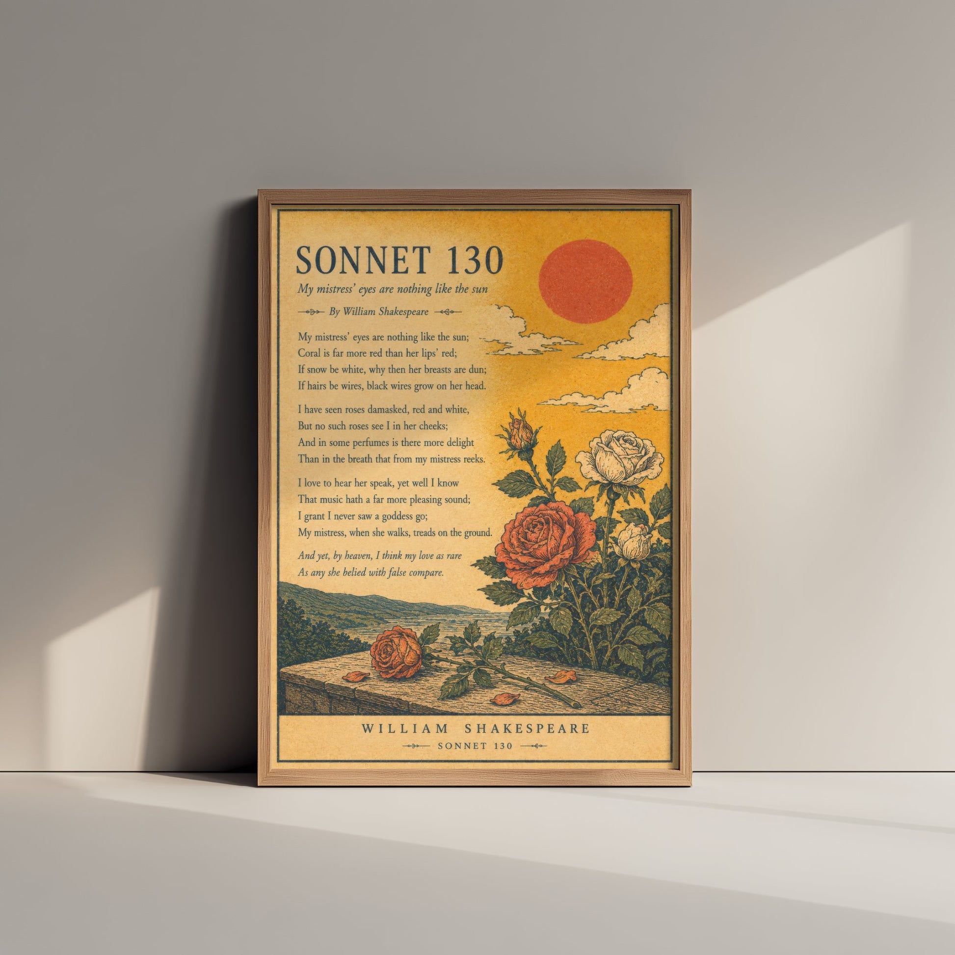 Shakespeare Sonnet 130 Art Print - My Mistress' Eyes - Poem Poster Illustration - Romantic Wall Art 2/3