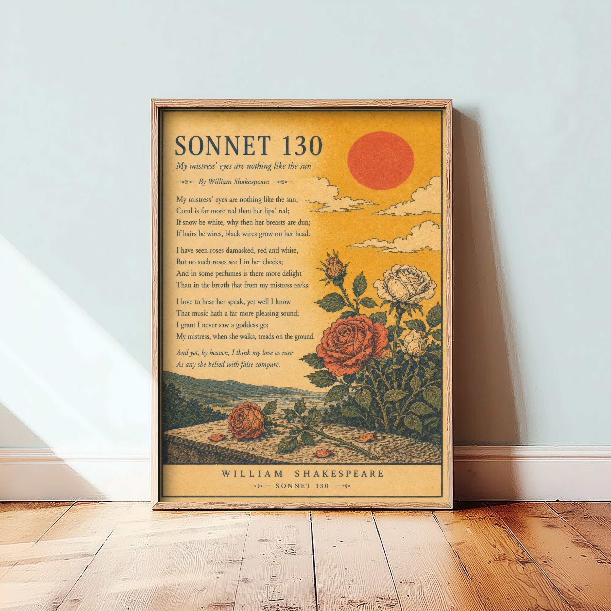 Shakespeare Sonnet 130 Art Print - My Mistress' Eyes - Poem Poster Illustration - Romantic Wall Art 2/3