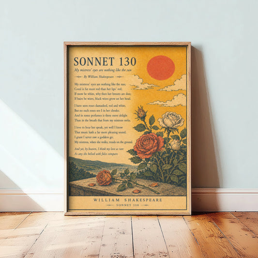 Shakespeare Sonnet 130 Art Print - My Mistress' Eyes - Poem Poster Illustration - Romantic Wall Art 2/3