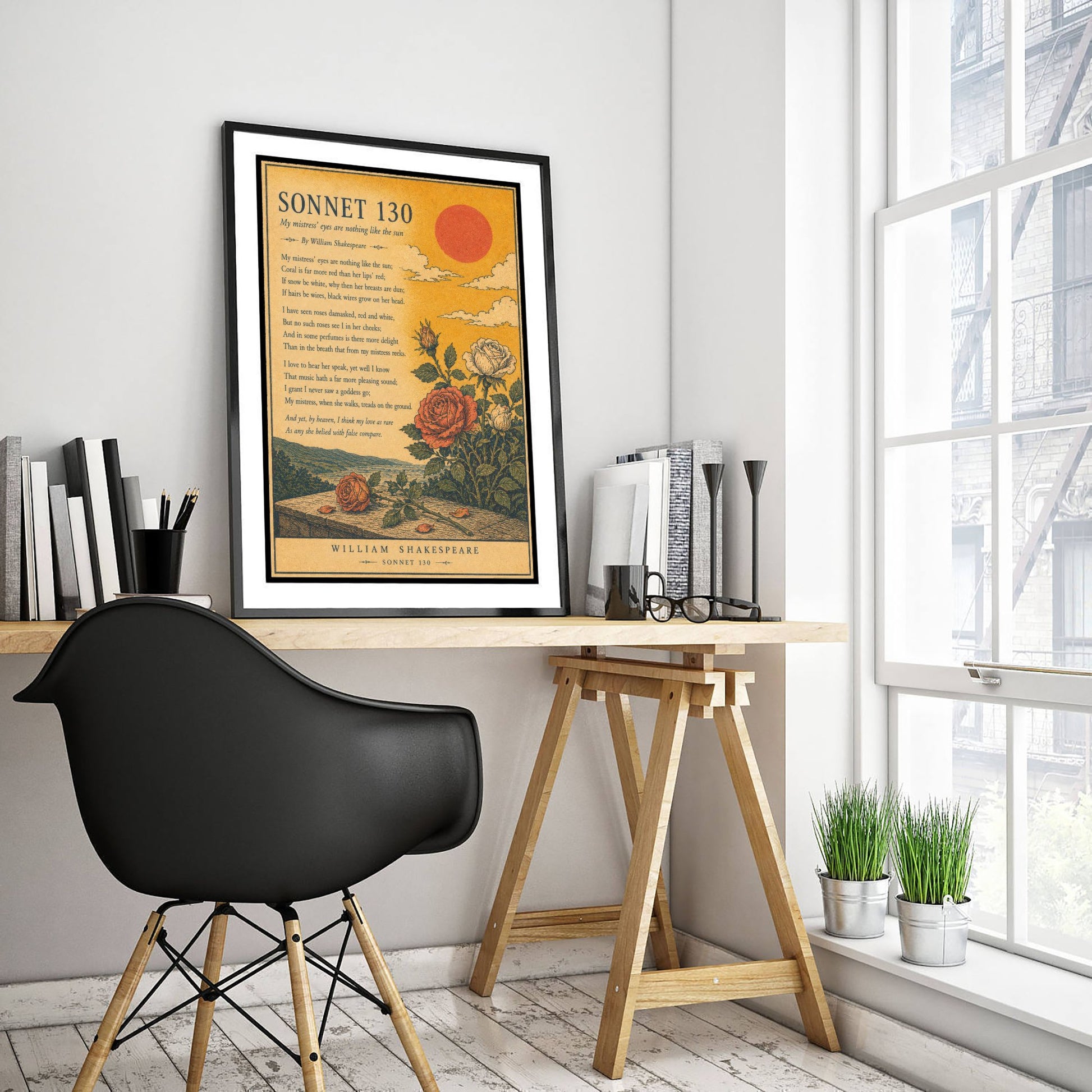 Shakespeare Sonnet 130 Art Print - My Mistress' Eyes - Poem Poster Illustration - Romantic Wall Art 2/3