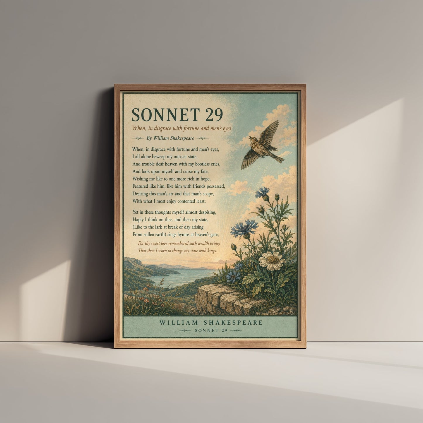 Shakespeare Sonnet 29 Art Print - When in Disgrace With Fortune - Poem Poster Illustration - Wall Art 3/3