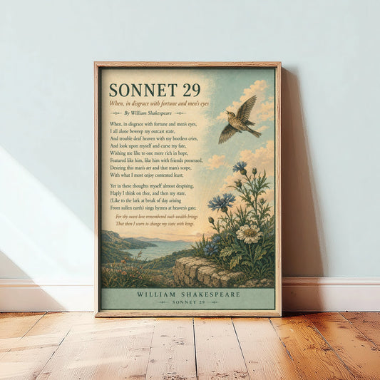Shakespeare Sonnet 29 Art Print - When in Disgrace With Fortune - Poem Poster Illustration - Wall Art 3/3