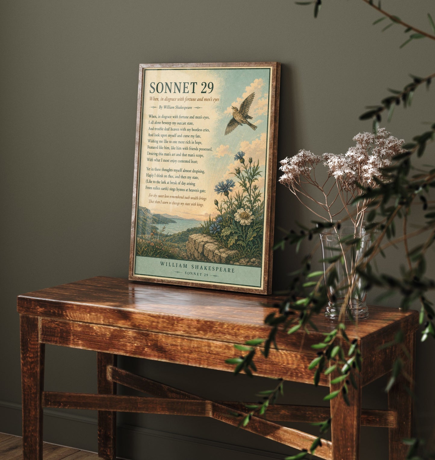 Shakespeare Sonnet 29 Art Print - When in Disgrace With Fortune - Poem Poster Illustration - Wall Art 3/3