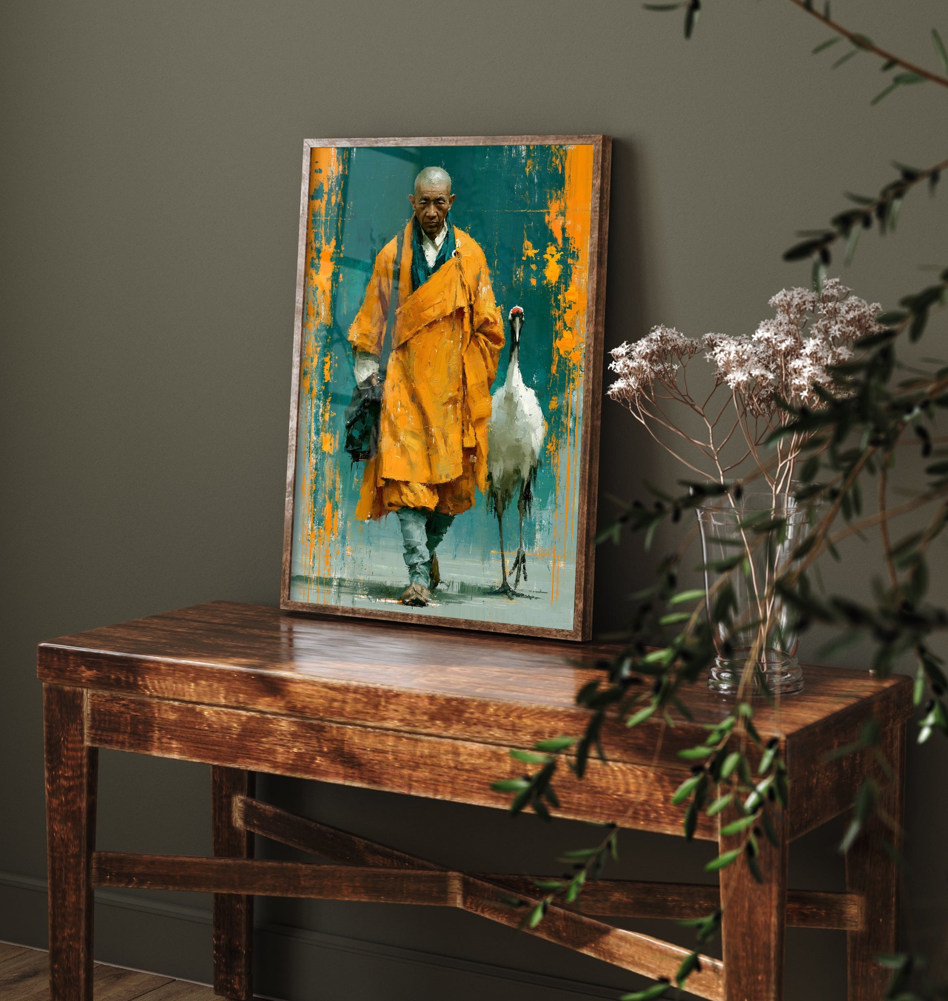 Shaolin Monk Art Print - Crane Painting - Zen Buddhist Poster