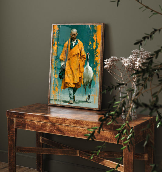 Shaolin Monk Art Print - Crane Painting - Zen Buddhist Poster