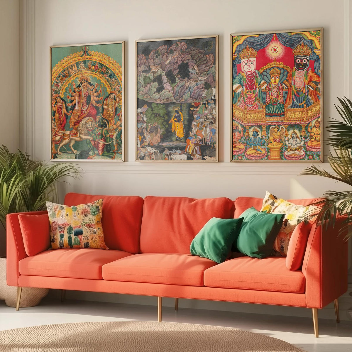Hindu Deities Set of Three Art Prints - Durga, Krishna and Jagannath - Indian Devotional Painting Poster