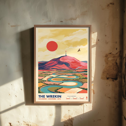 The Wrekin Travel Poster - River Severn Loops Illustration - Wellington Shropshire Art Print - Telford Hill 2/3