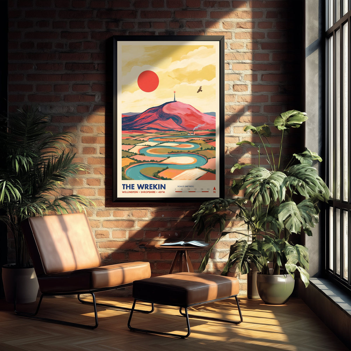 The Wrekin Travel Poster - River Severn Loops Illustration - Wellington Shropshire Art Print - Telford Hill 2/3