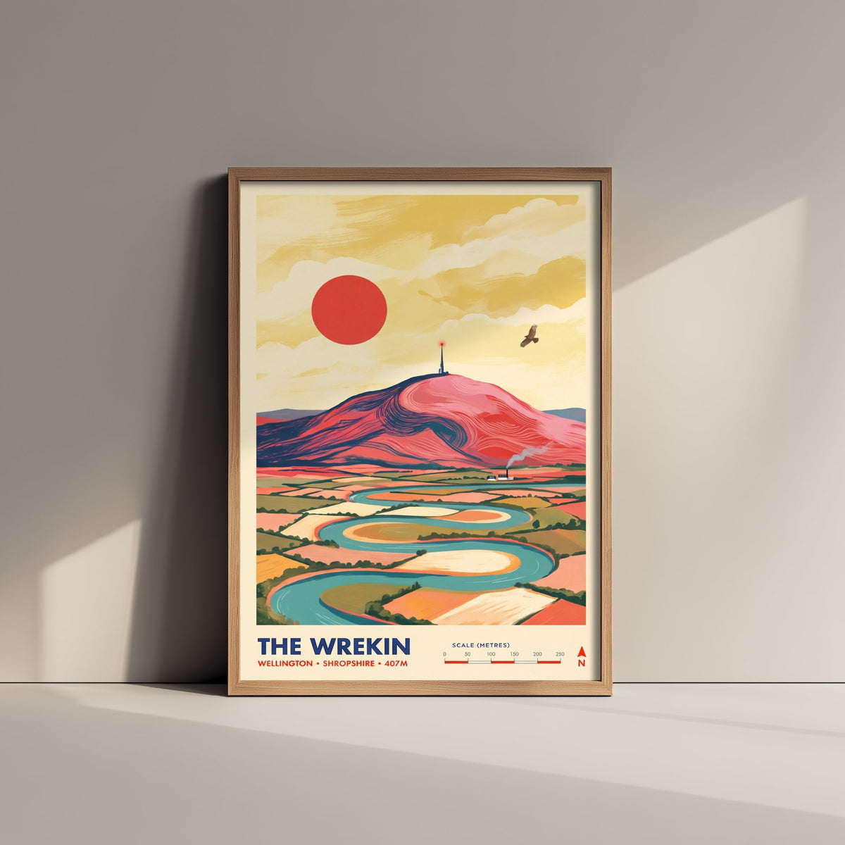 The Wrekin Travel Poster - River Severn Loops Illustration - Wellington Shropshire Art Print - Telford Hill 2/3