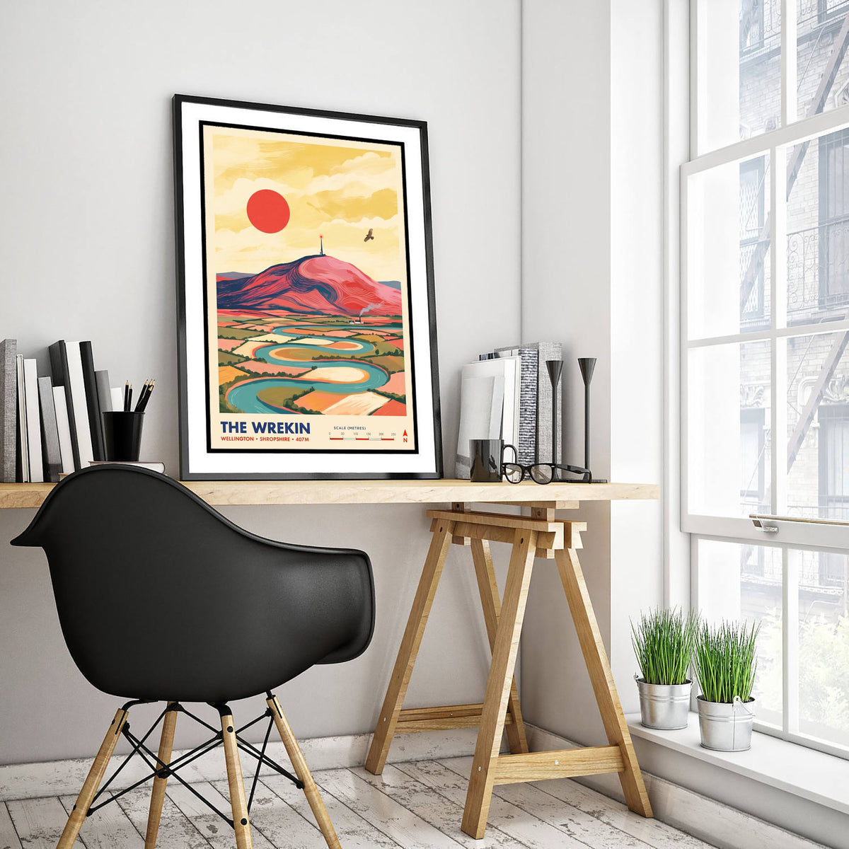 The Wrekin Travel Poster - River Severn Loops Illustration - Wellington Shropshire Art Print - Telford Hill 2/3