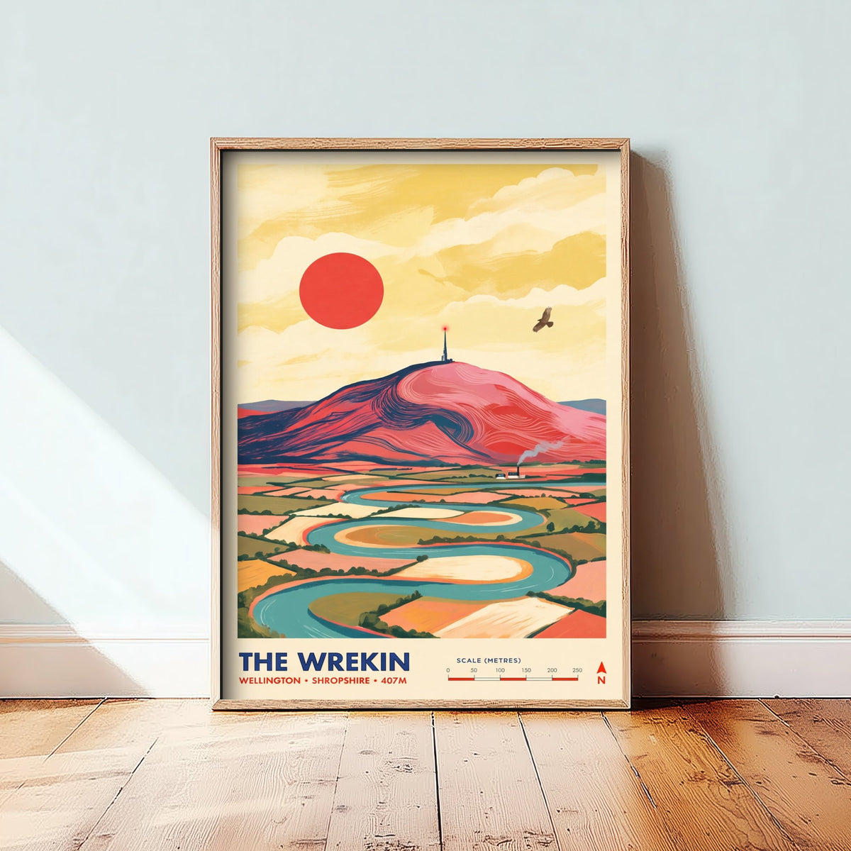The Wrekin Travel Poster - River Severn Loops Illustration - Wellington Shropshire Art Print - Telford Hill 2/3