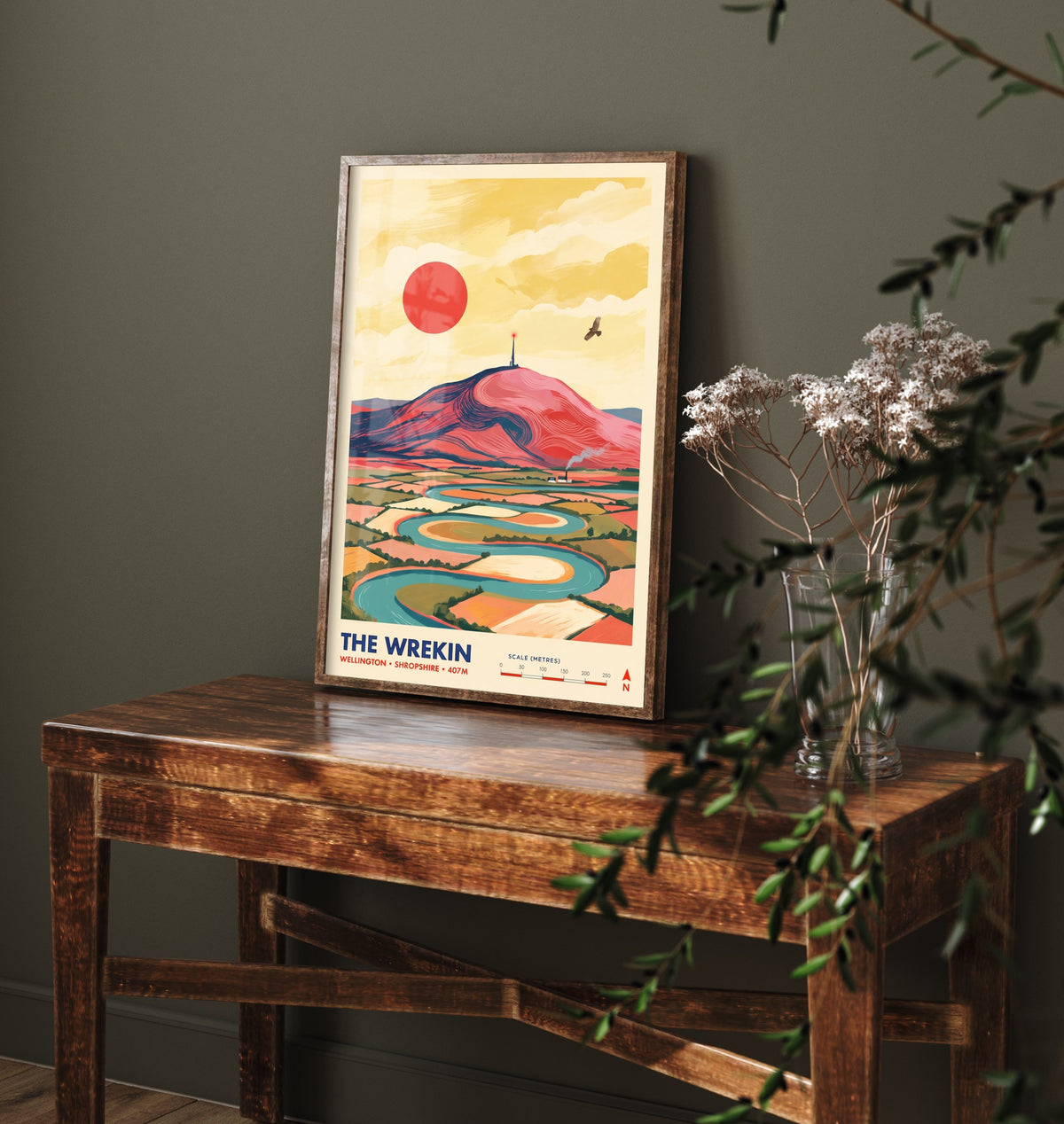 The Wrekin Travel Poster - River Severn Loops Illustration - Wellington Shropshire Art Print - Telford Hill 2/3