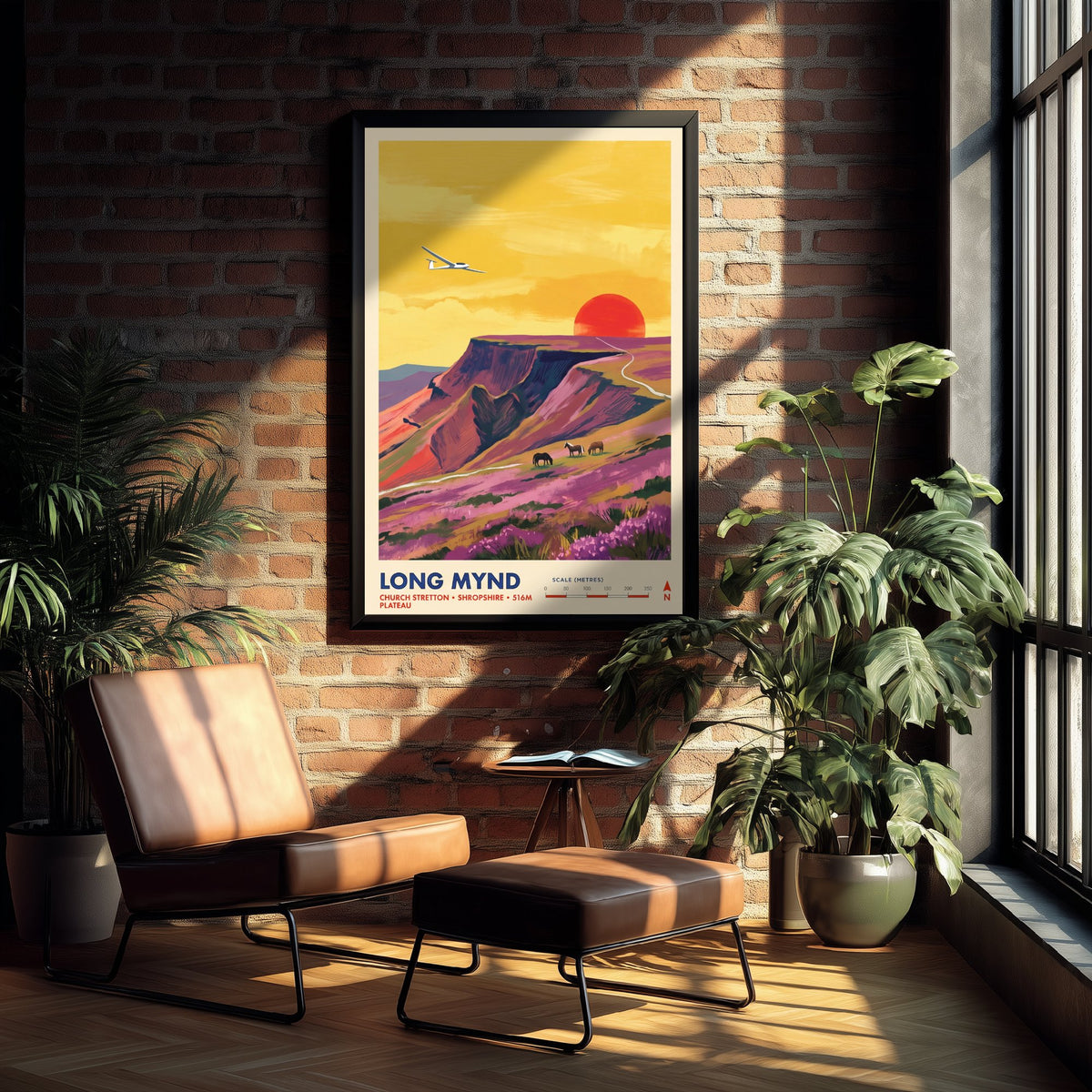 Long Mynd Travel Poster - Glider Wild Ponies Illustration - Church Stretton Shropshire Art Print - Heather Plateau 3/3