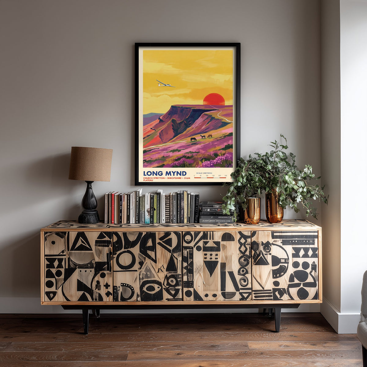 Long Mynd Travel Poster - Glider Wild Ponies Illustration - Church Stretton Shropshire Art Print - Heather Plateau 3/3