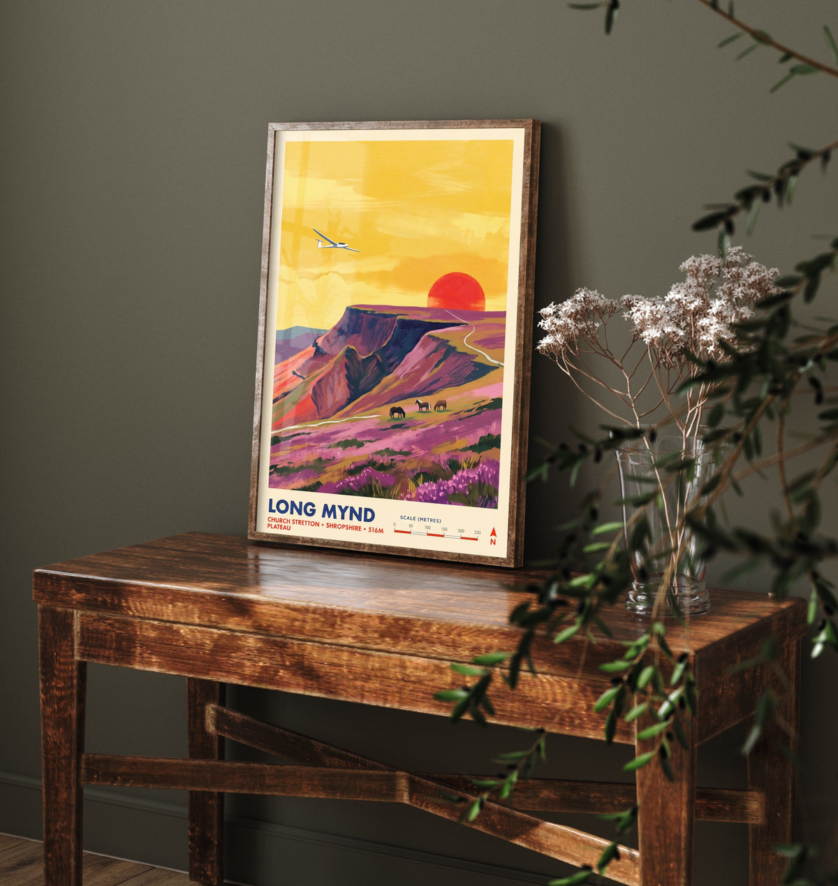 Long Mynd Travel Poster - Glider Wild Ponies Illustration - Church Stretton Shropshire Art Print - Heather Plateau 3/3