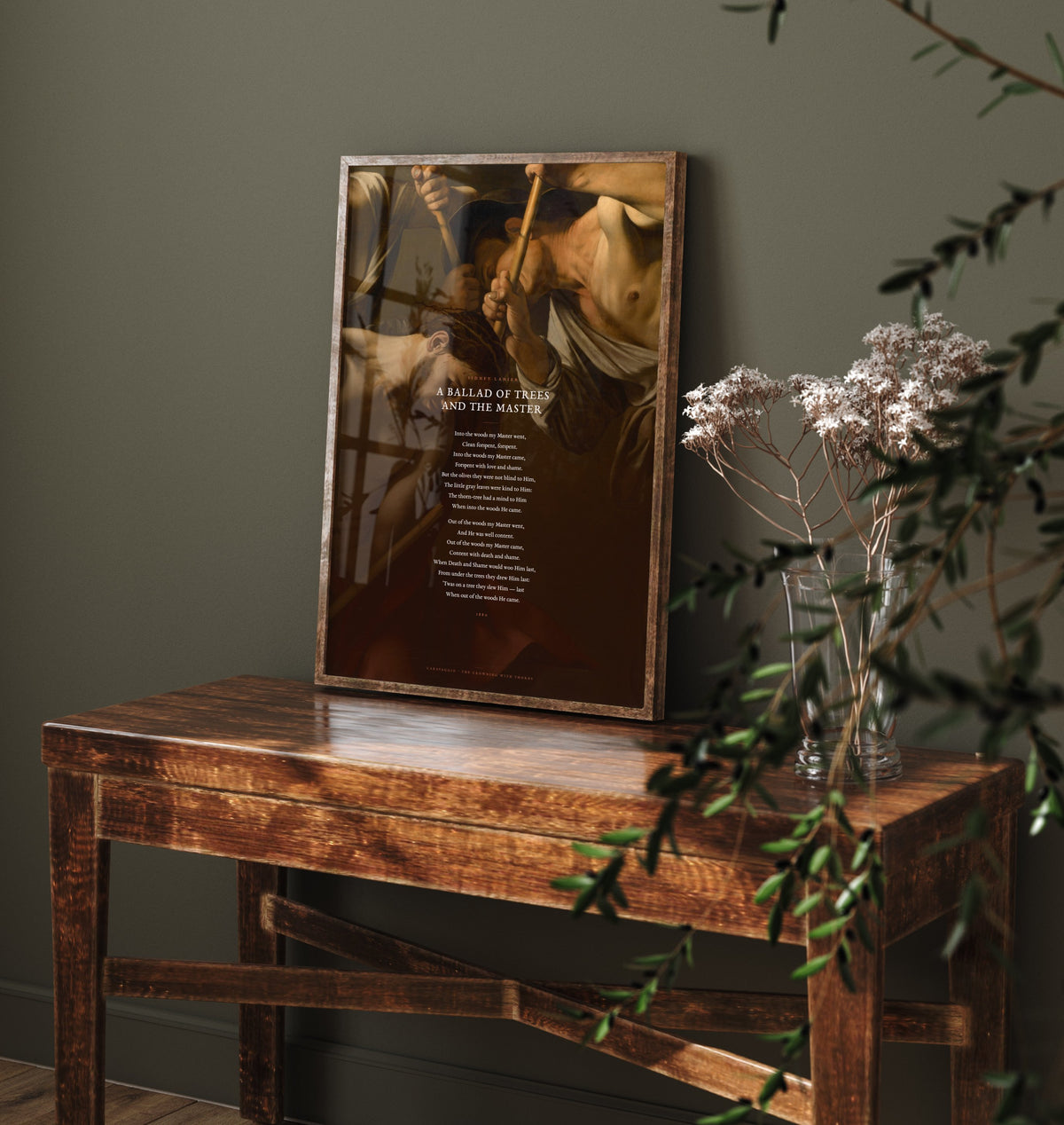 A Ballad of Trees and the Master by Sidney Lanier Art Print - Full Poem over Caravaggio Crowning with Thorns Painting - Easter Poster