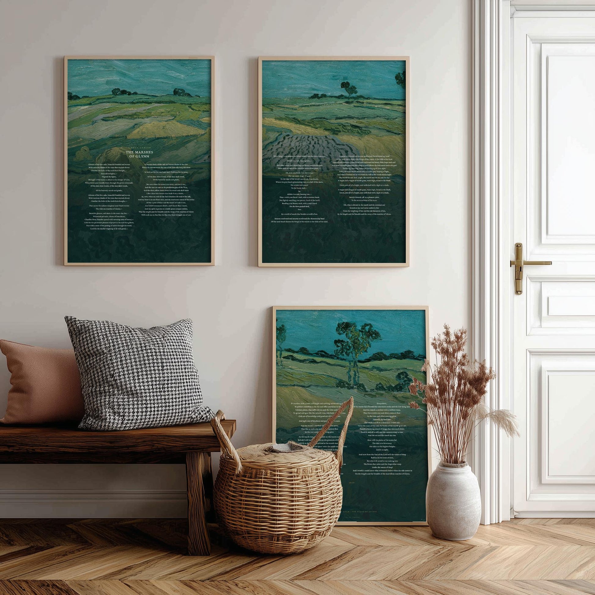 The Marshes of Glynn by Sidney Lanier Set of Three Art Prints - Full Poem over Van Gogh Plain of Auvers Painting - Poetry Poster Triptych