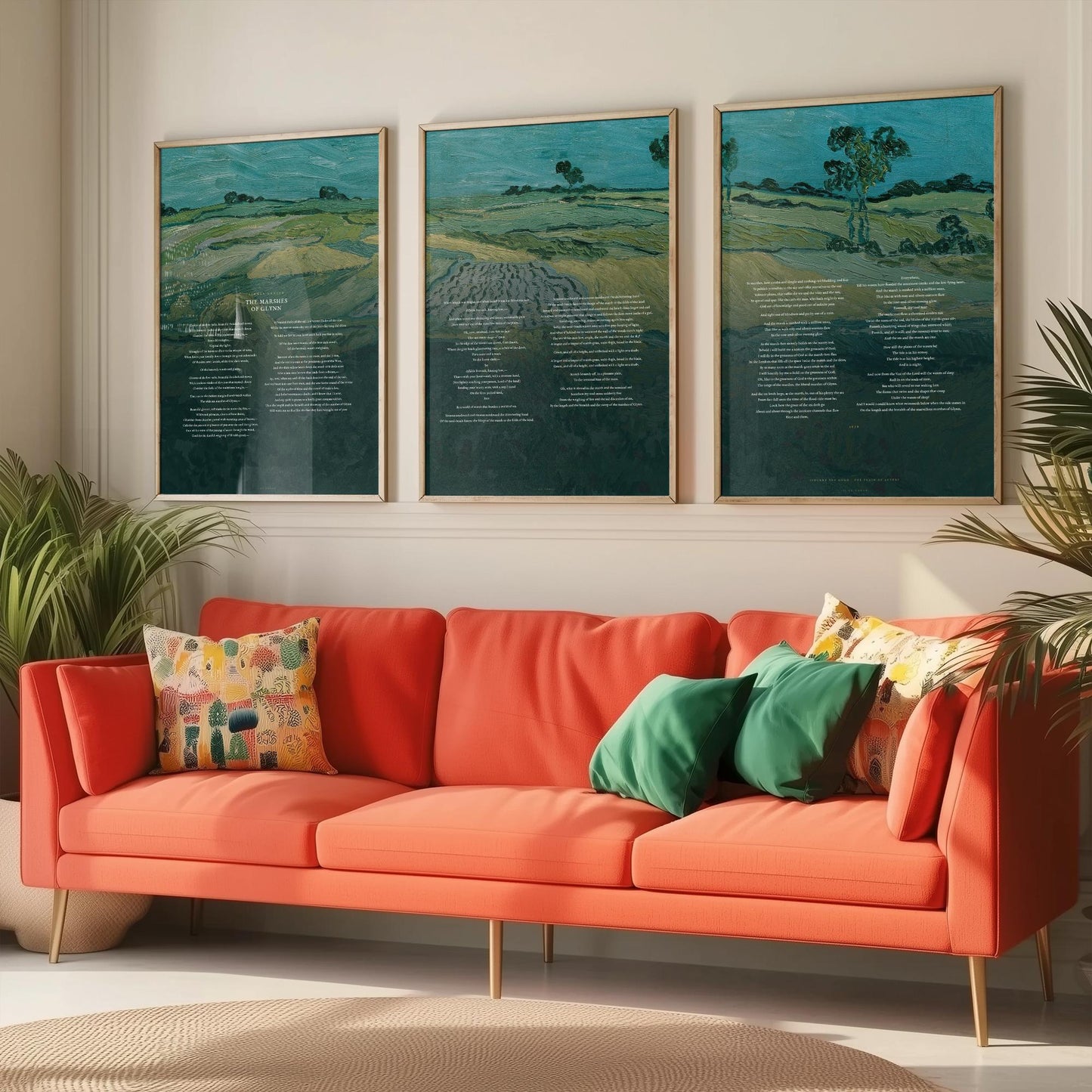 The Marshes of Glynn by Sidney Lanier Set of Three Art Prints - Full Poem over Van Gogh Plain of Auvers Painting - Poetry Poster Triptych