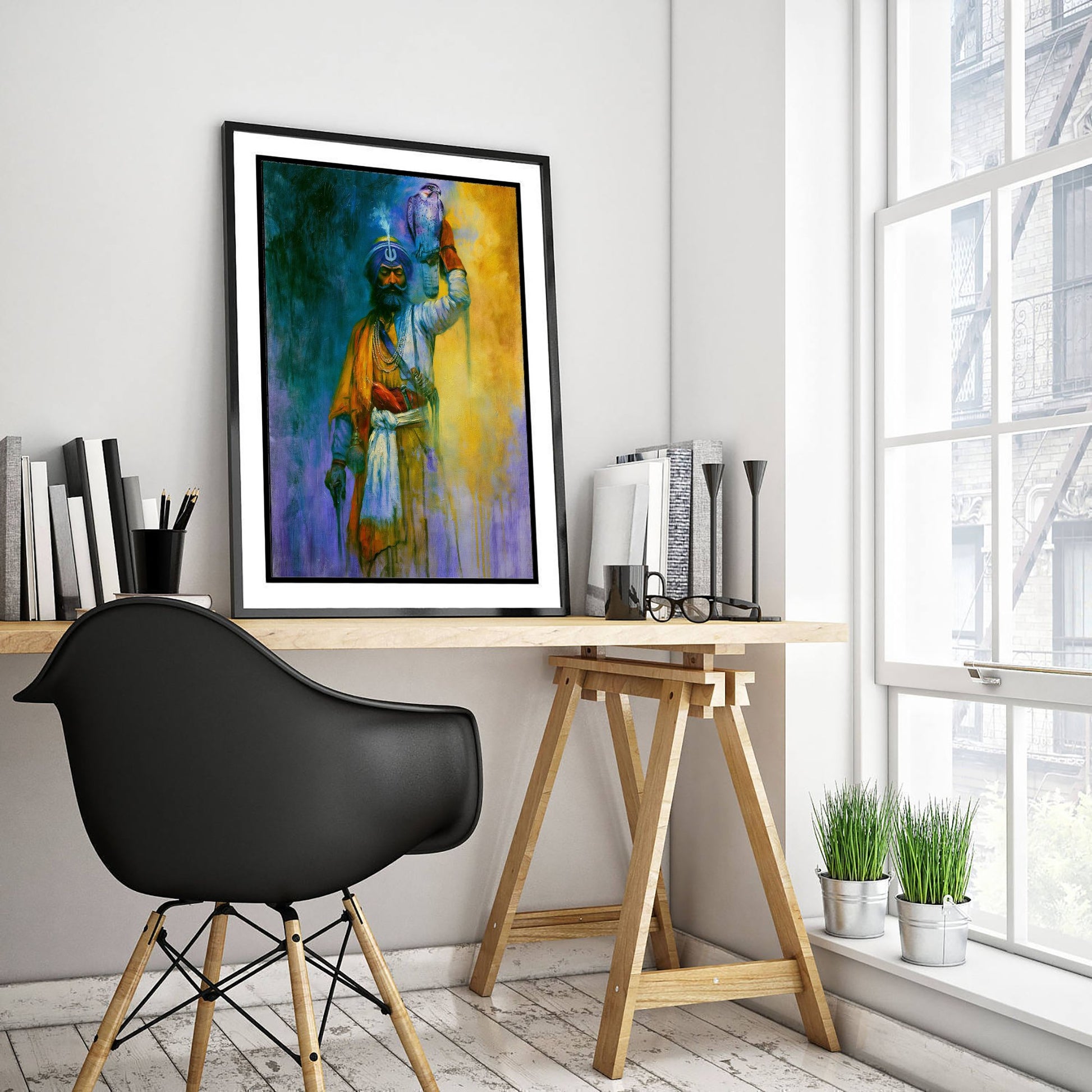 Sikh Warrior Art Print - Falcon Painting - Punjabi Falconry Poster