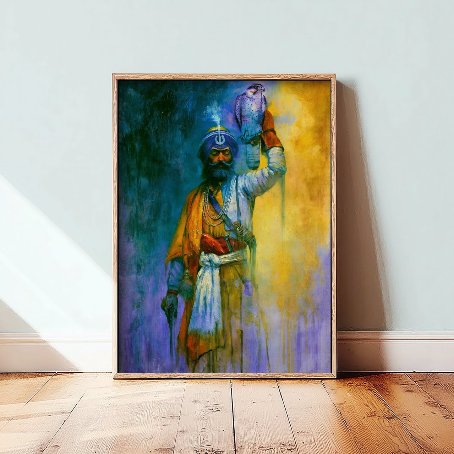 Sikh Warrior Art Print - Falcon Painting - Punjabi Falconry Poster
