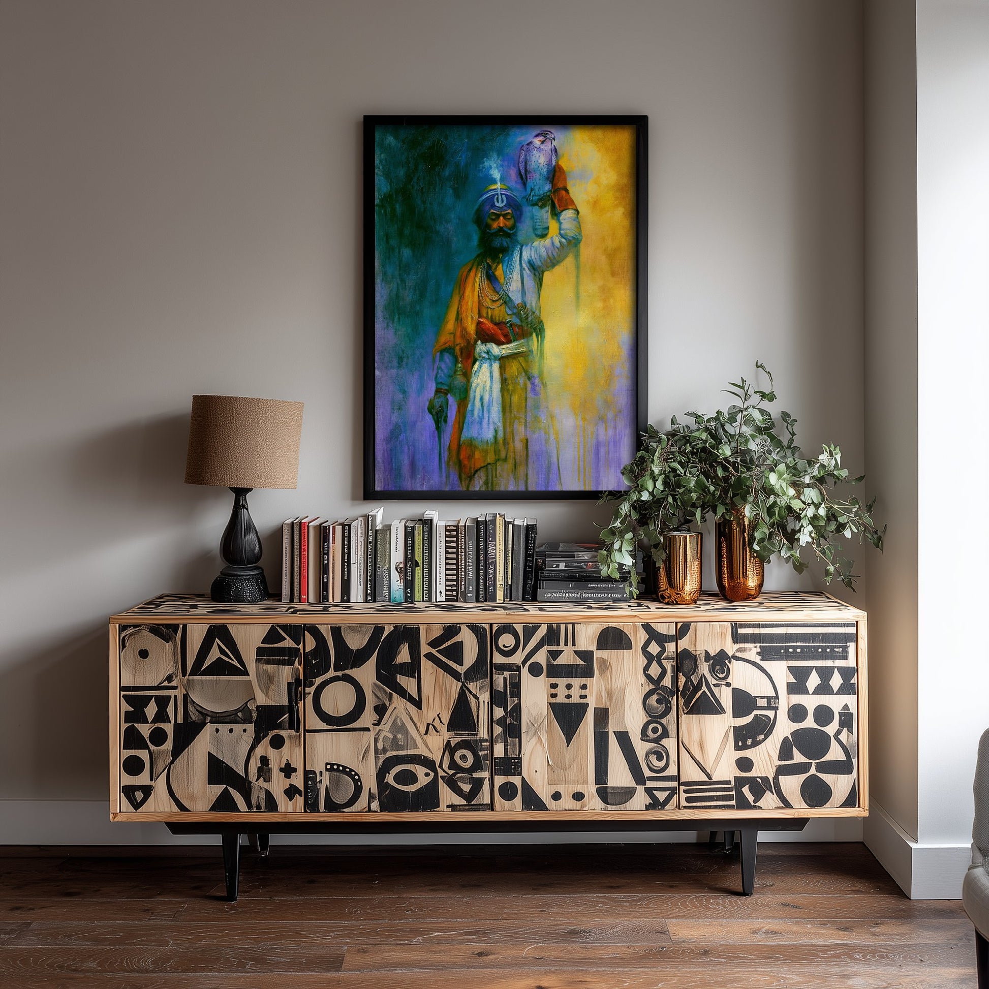 Sikh Warrior Art Print - Falcon Painting - Punjabi Falconry Poster
