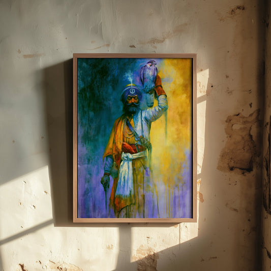 Sikh Warrior Art Print - Falcon Painting - Punjabi Falconry Poster