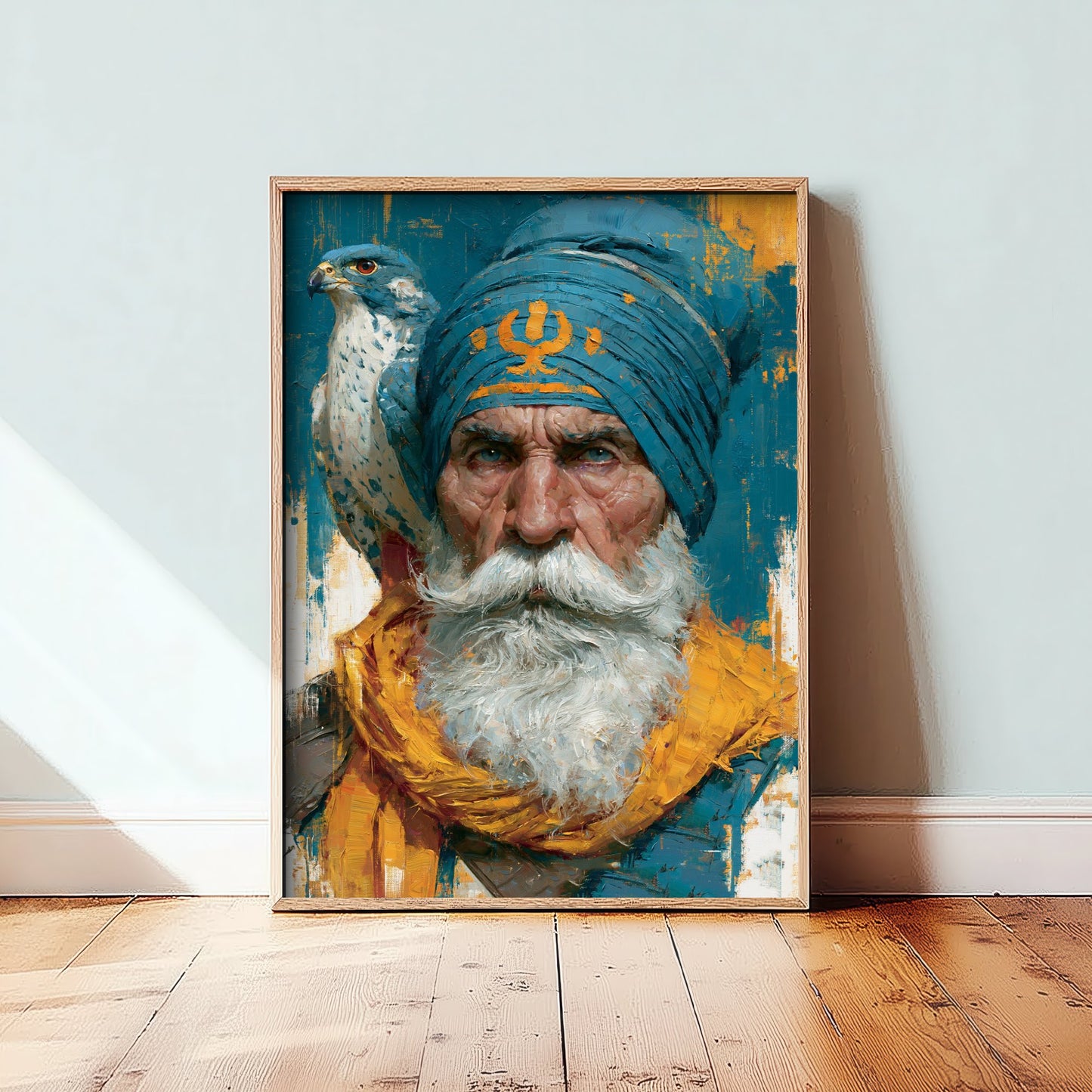 Sikh Warrior Art Print - Falcon Portrait Painting - Punjabi Khalsa Poster