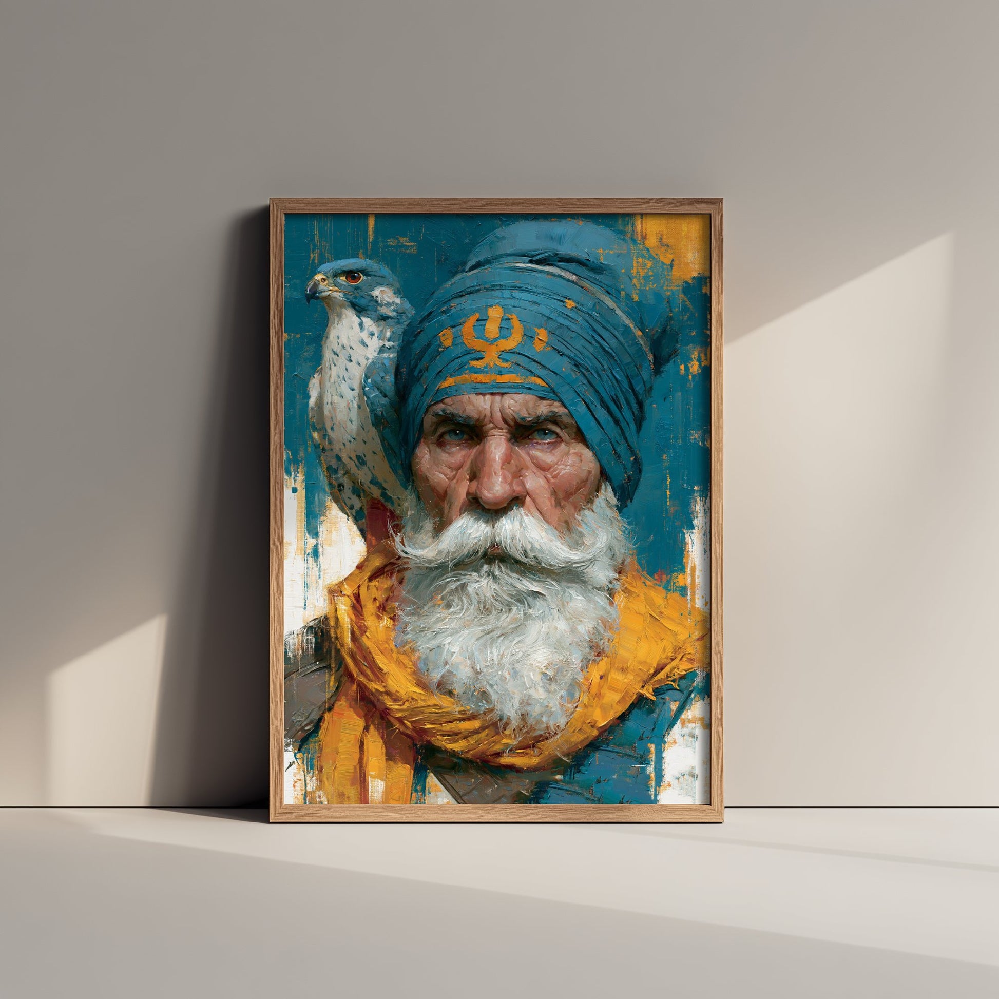 Sikh Warrior Art Print - Falcon Portrait Painting - Punjabi Khalsa Poster