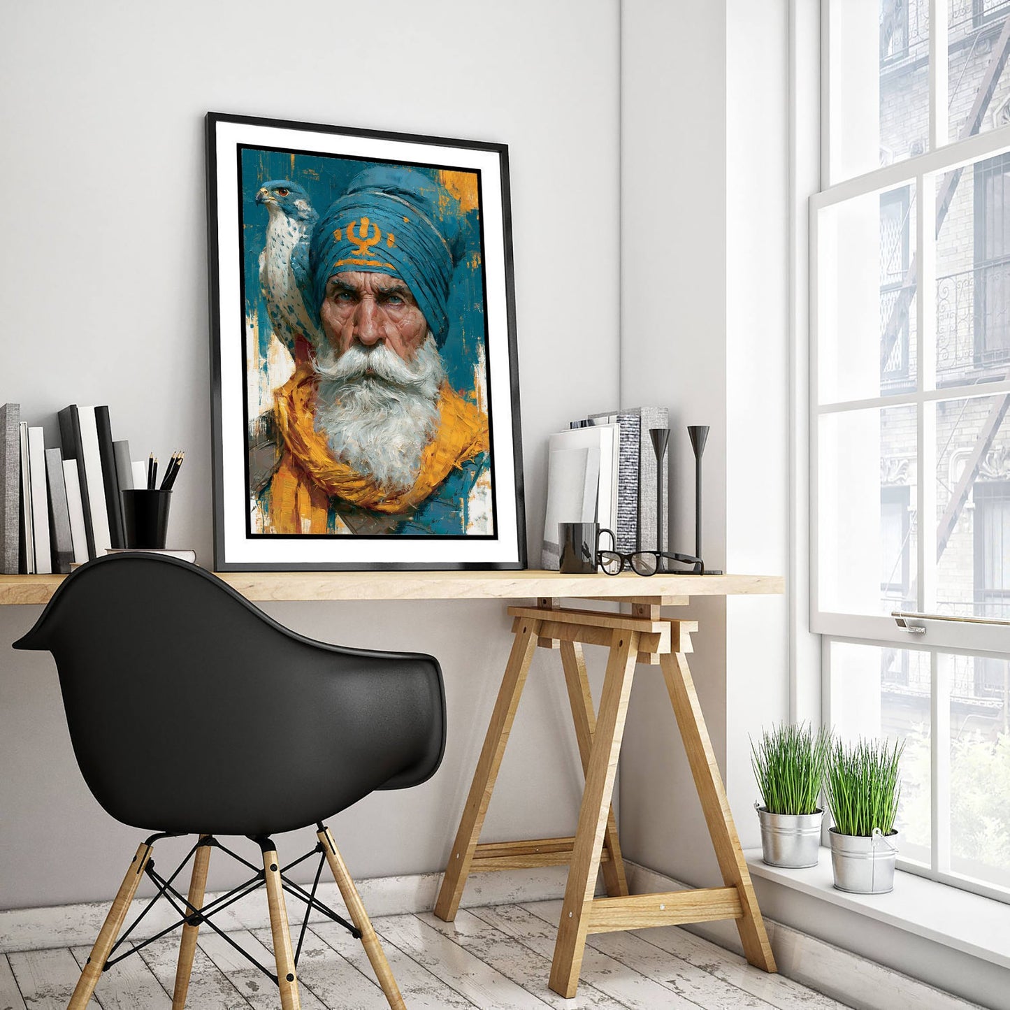 Sikh Warrior Art Print - Falcon Portrait Painting - Punjabi Khalsa Poster