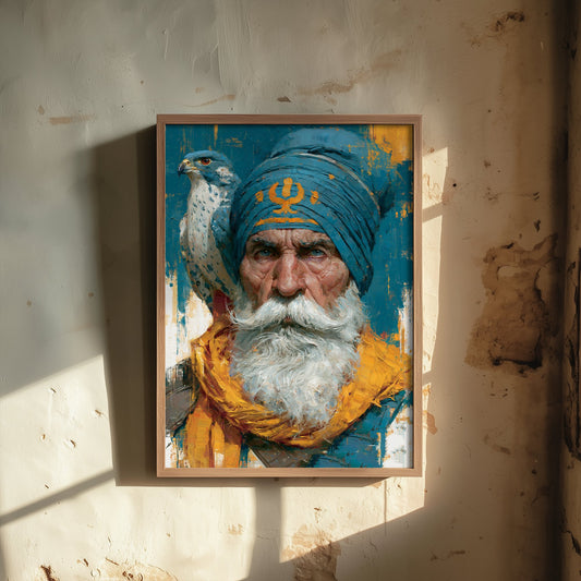 Sikh Warrior Art Print - Falcon Portrait Painting - Punjabi Khalsa Poster