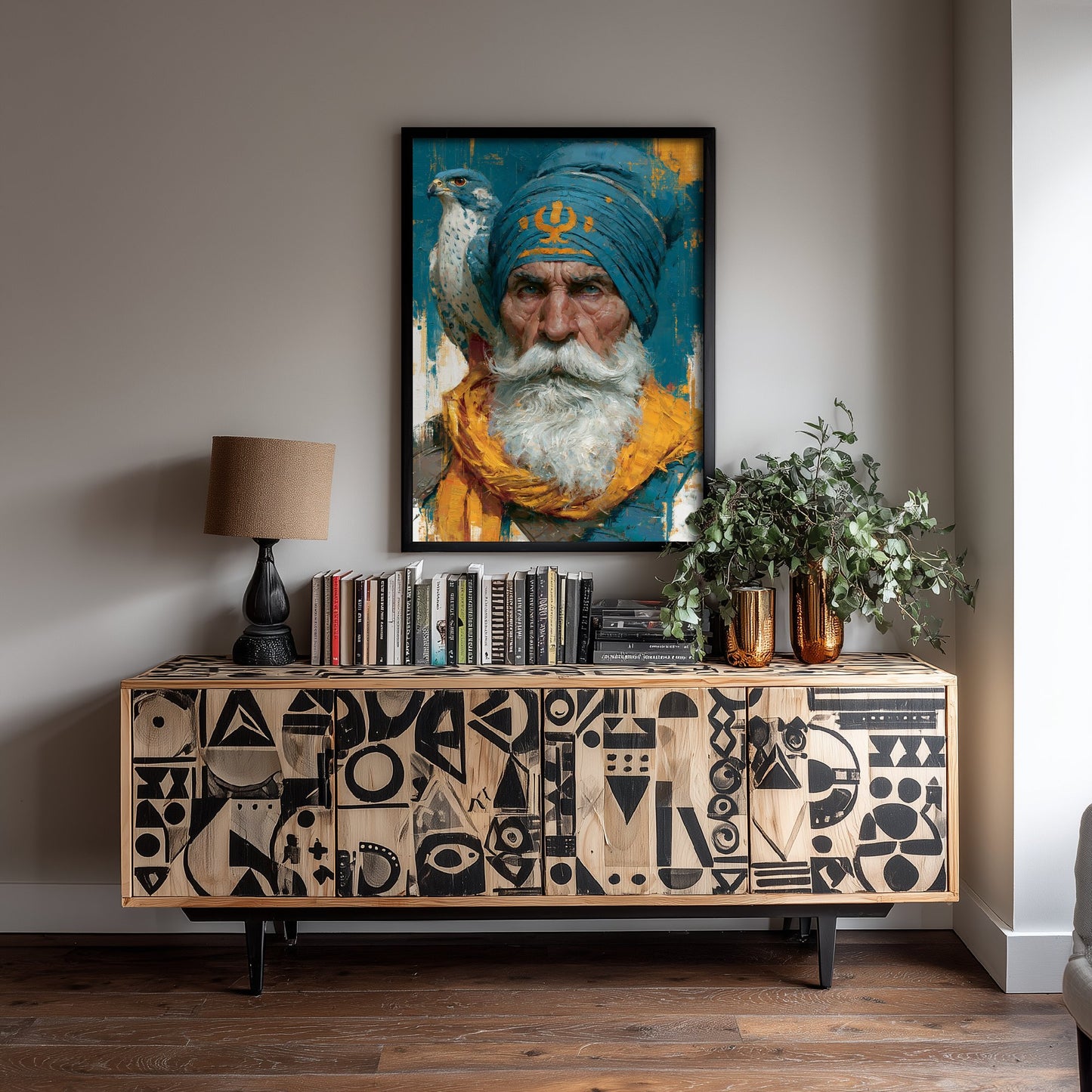 Sikh Warrior Art Print - Falcon Portrait Painting - Punjabi Khalsa Poster