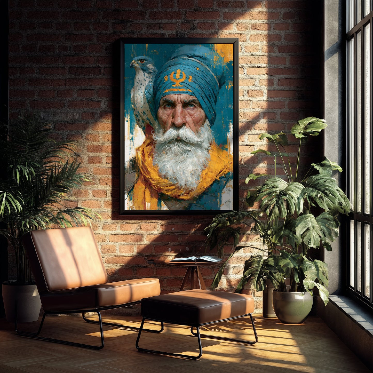 Sikh Warrior Art Print - Falcon Portrait Painting - Punjabi Khalsa Poster