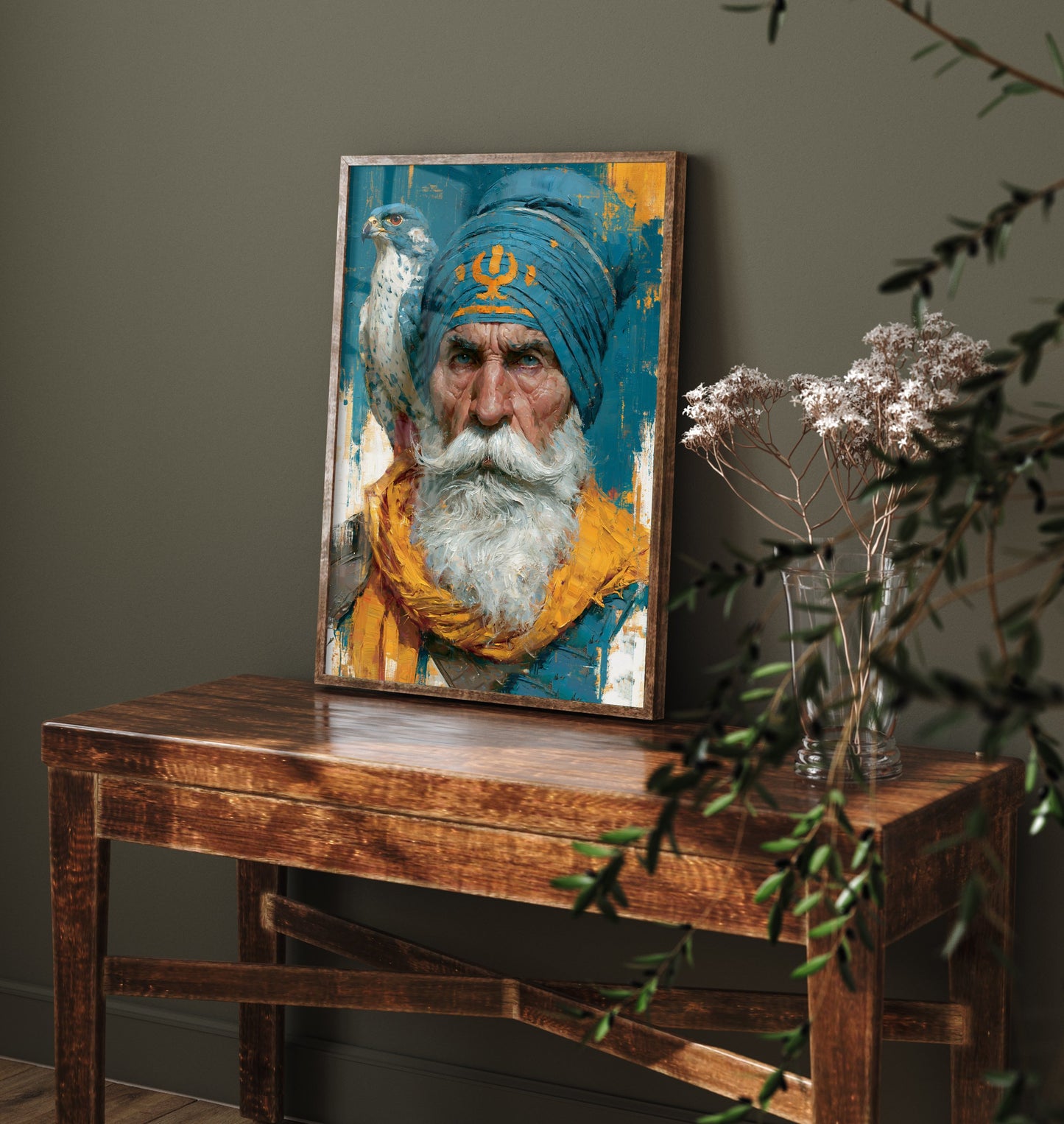 Sikh Warrior Art Print - Falcon Portrait Painting - Punjabi Khalsa Poster