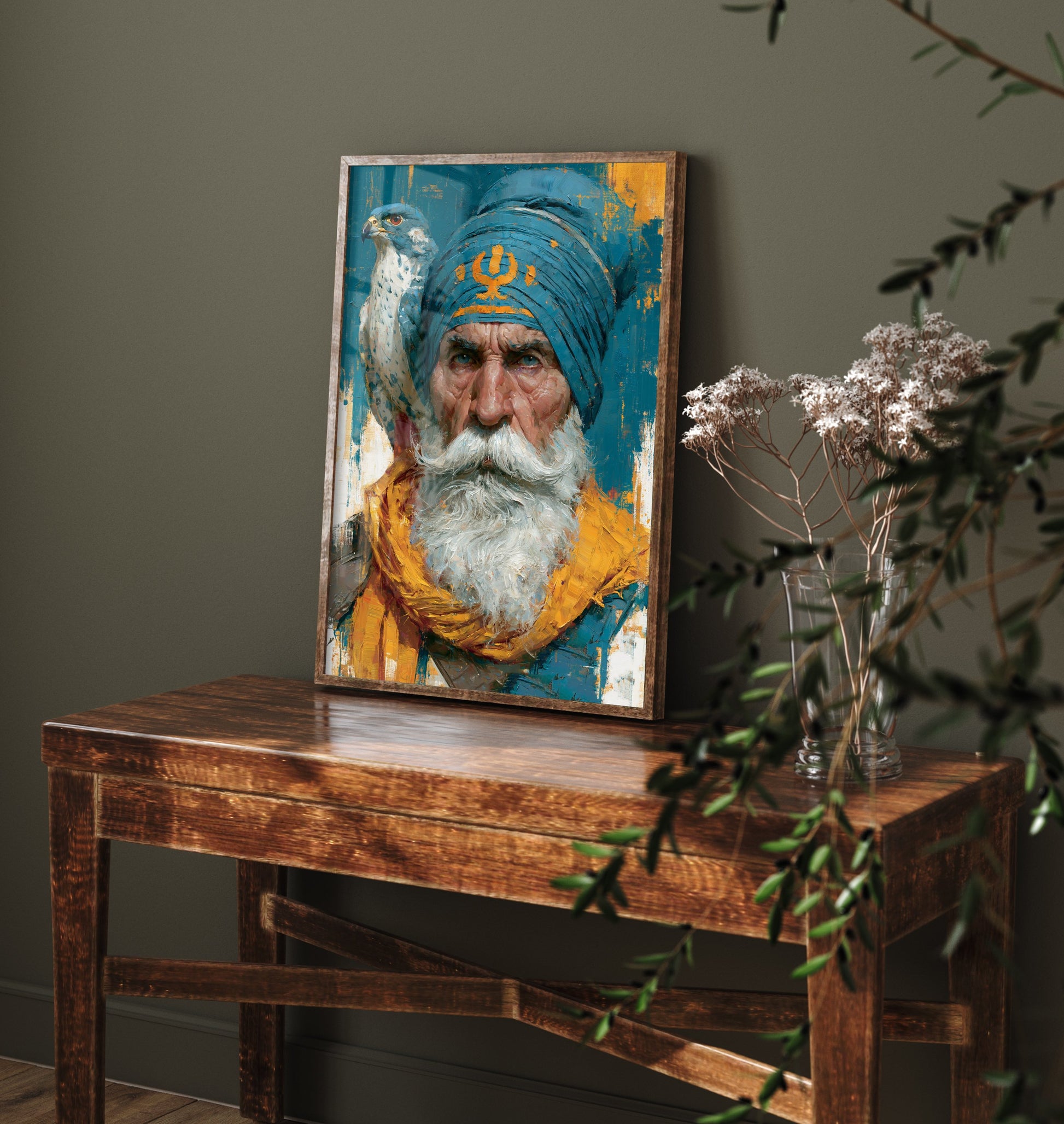 Sikh Warrior Art Print - Falcon Portrait Painting - Punjabi Khalsa Poster