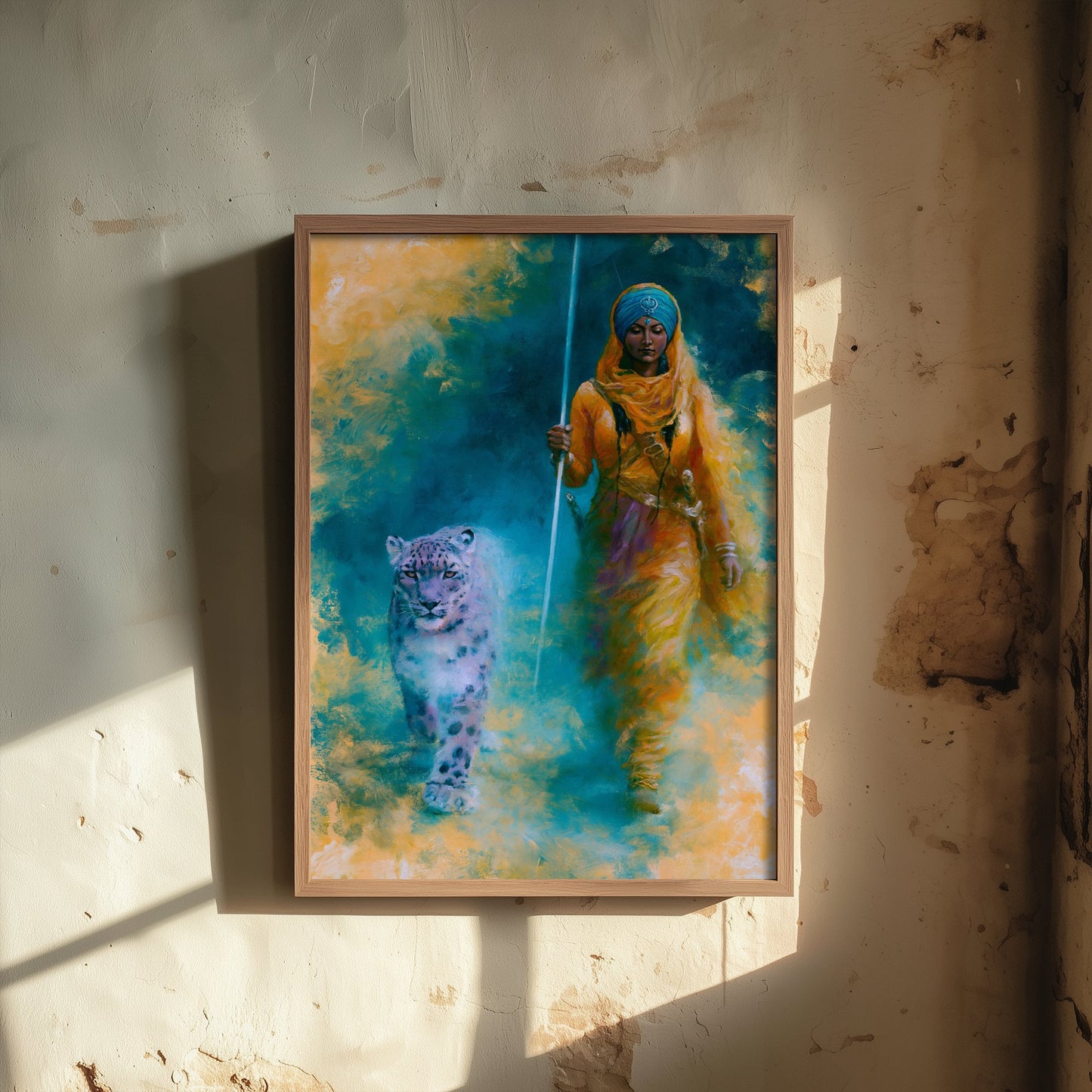 Sikh Warrior Woman Art Print - Snow Leopard Painting - Punjabi Kaur Poster