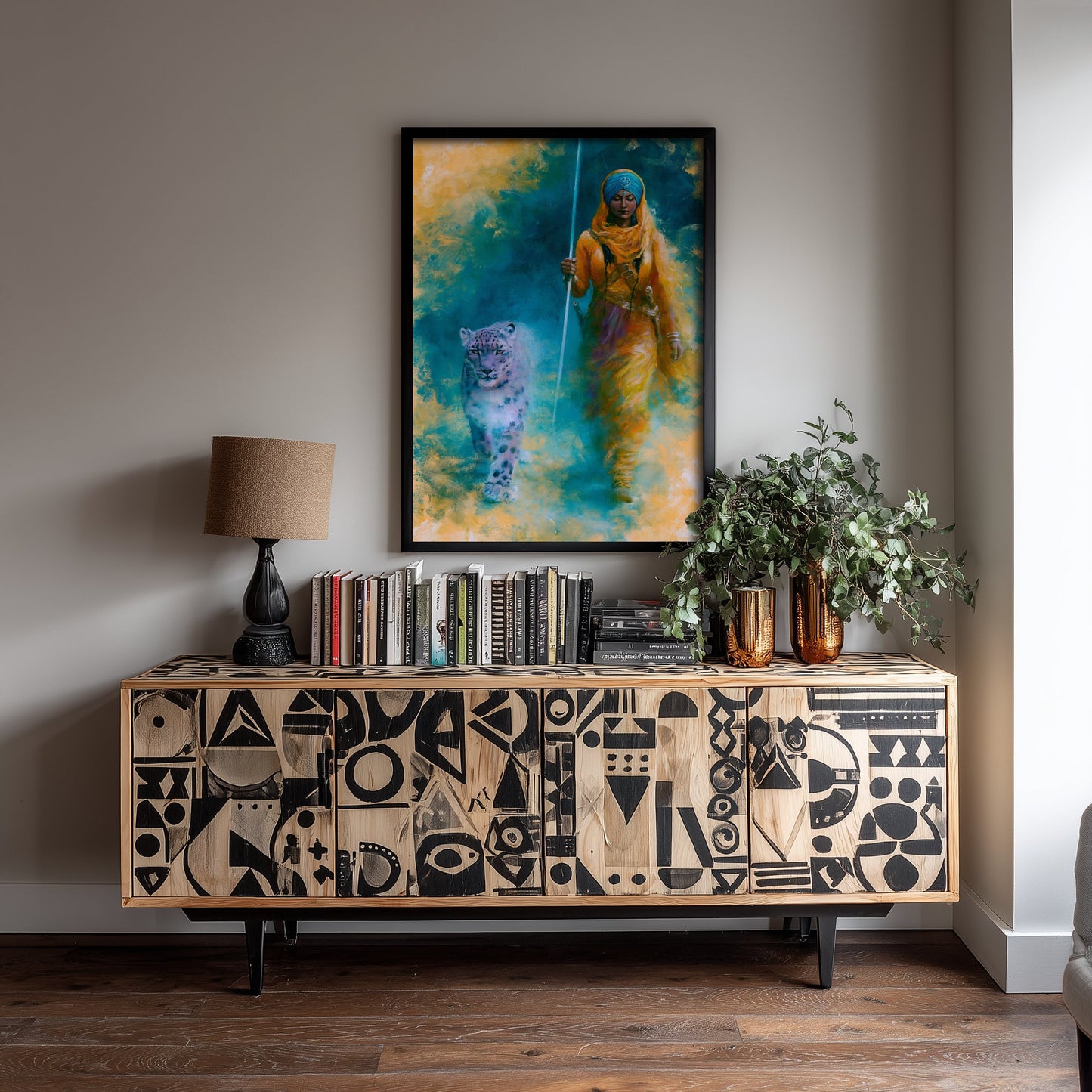 Sikh Warrior Woman Art Print - Snow Leopard Painting - Punjabi Kaur Poster
