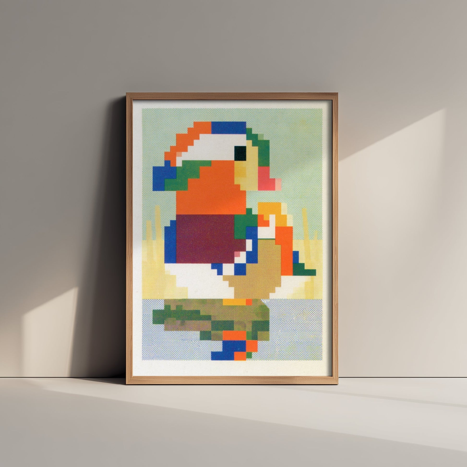 Mandarin Duck Pixel Art Print - Retro 8-Bit Animal Poster - Pixel Illustration - Gamer Wall Art 1/3