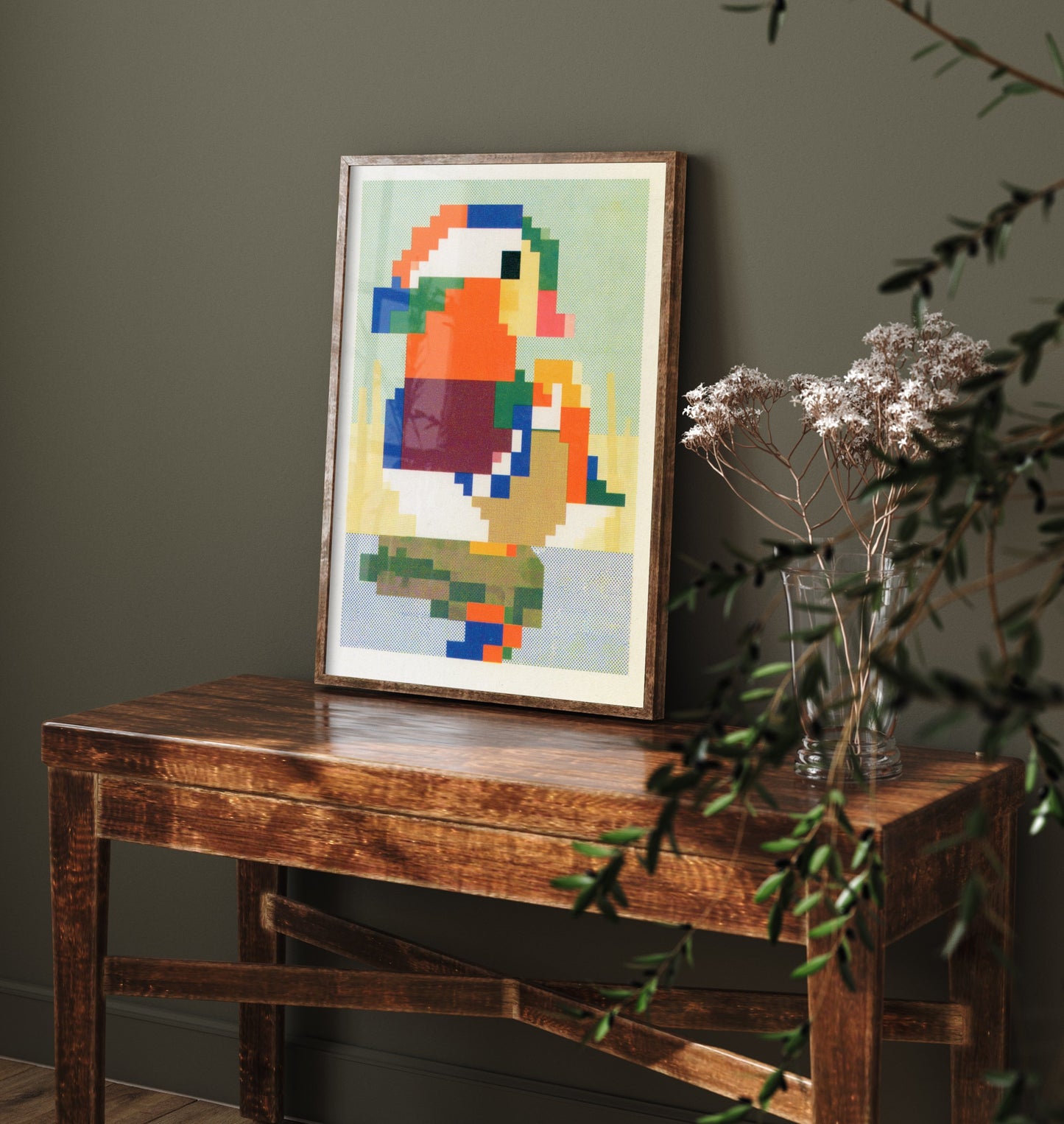 Mandarin Duck Pixel Art Print - Retro 8-Bit Animal Poster - Pixel Illustration - Gamer Wall Art 1/3