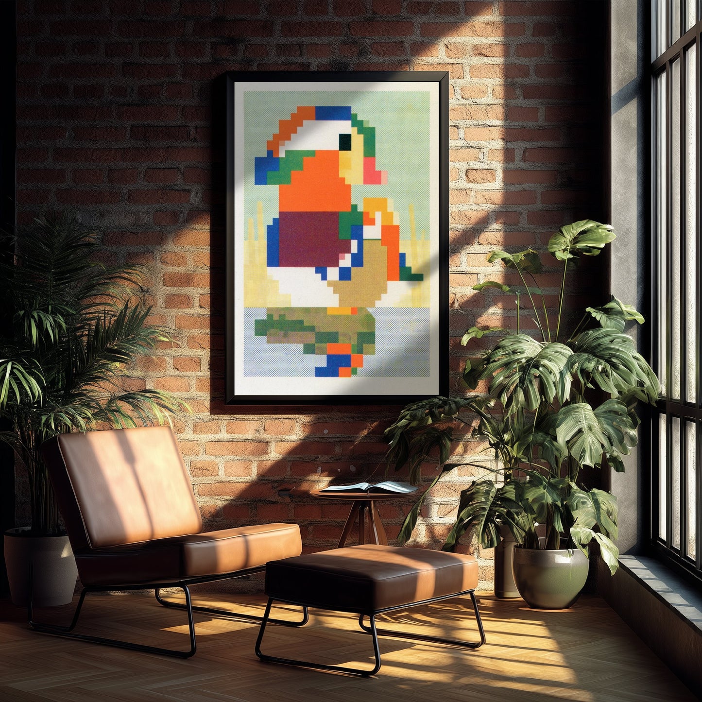 Mandarin Duck Pixel Art Print - Retro 8-Bit Animal Poster - Pixel Illustration - Gamer Wall Art 1/3