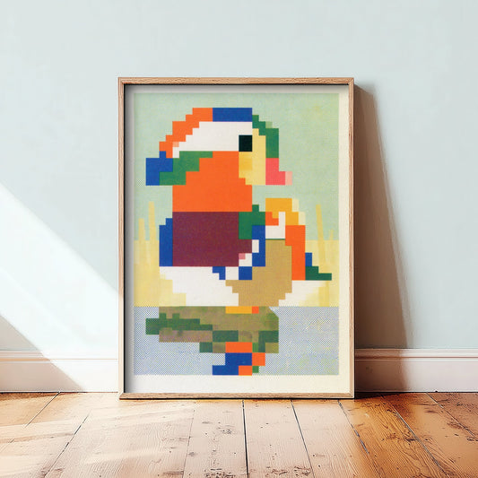 Mandarin Duck Pixel Art Print - Retro 8-Bit Animal Poster - Pixel Illustration - Gamer Wall Art 1/3