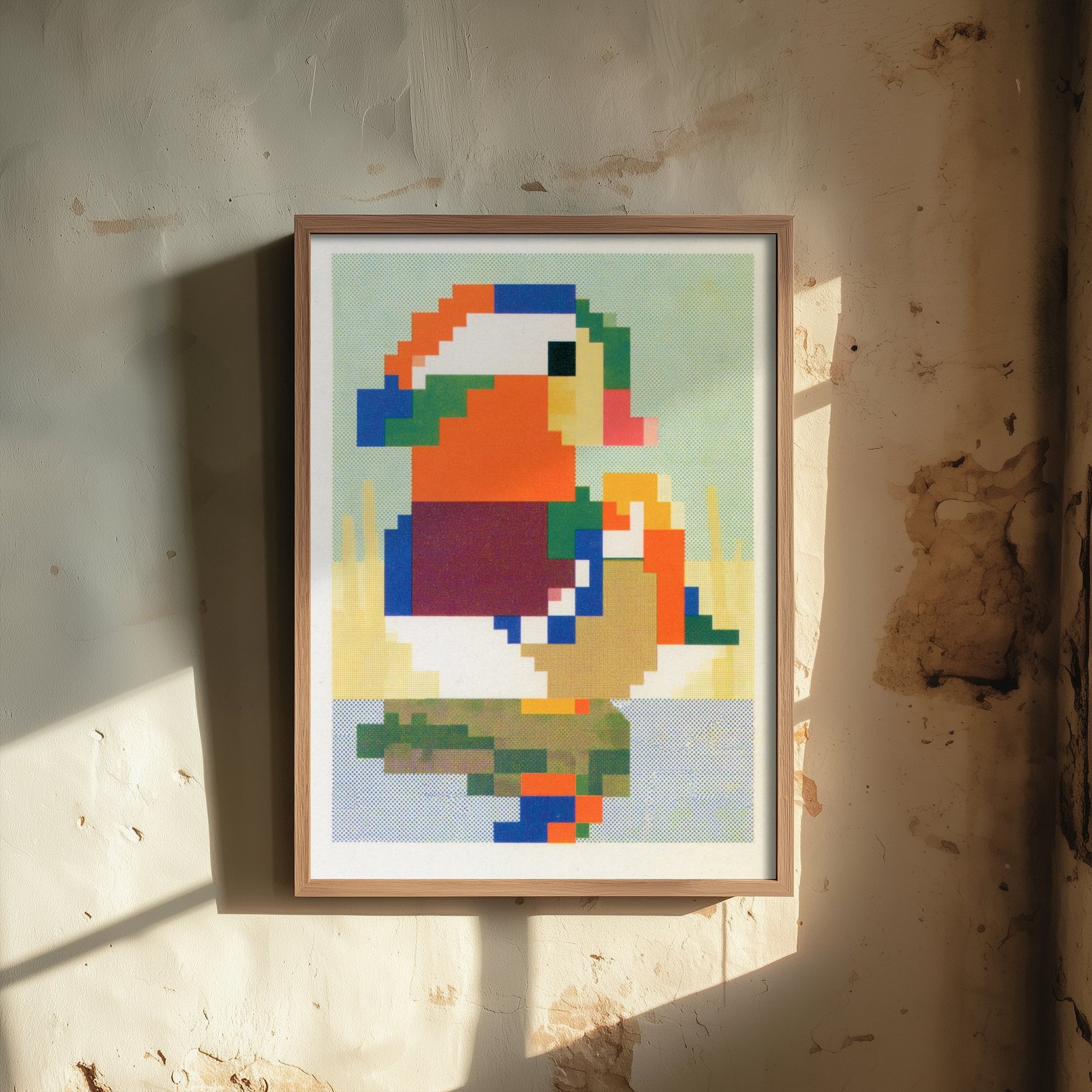Mandarin Duck Pixel Art Print - Retro 8-Bit Animal Poster - Pixel Illustration - Gamer Wall Art 1/3