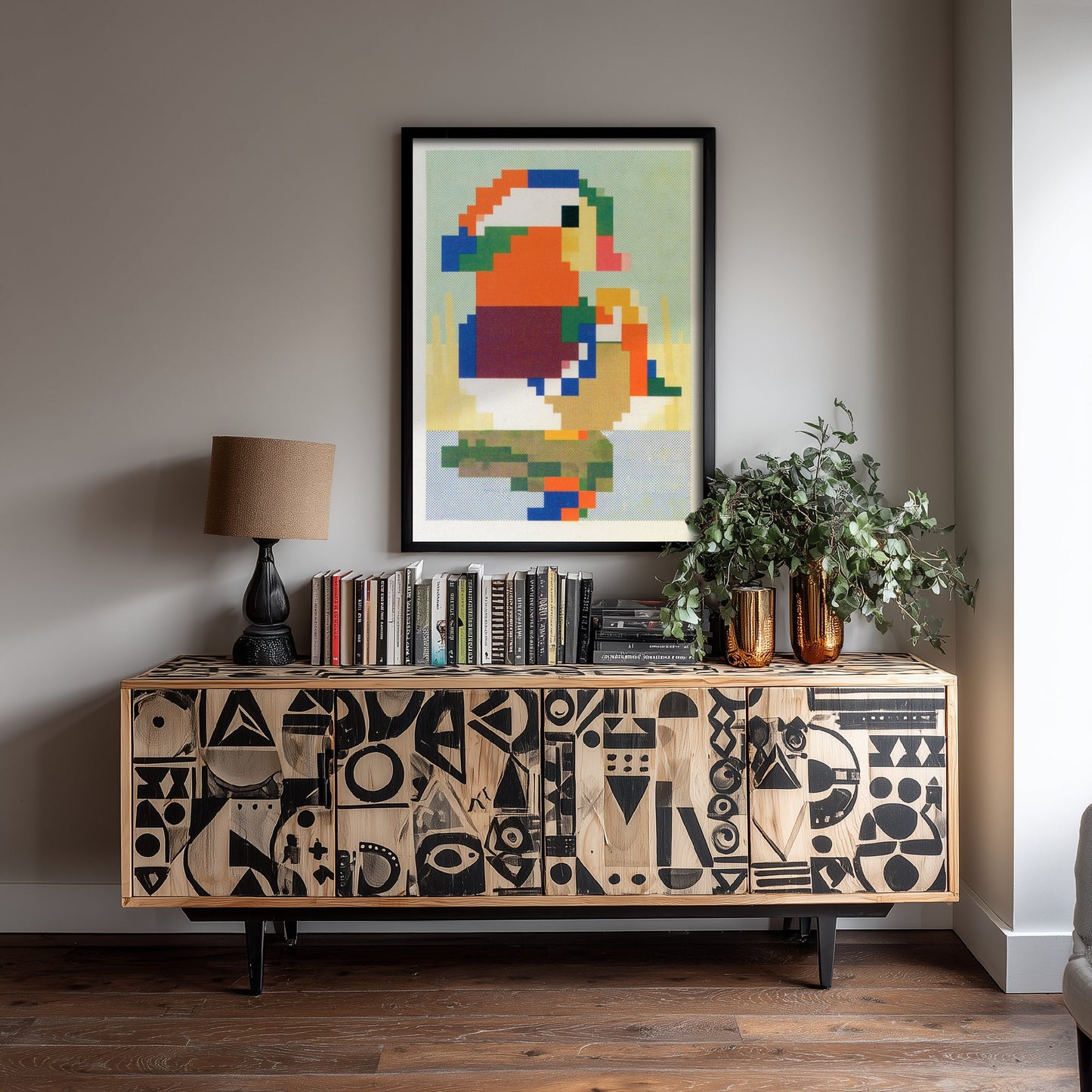 Mandarin Duck Pixel Art Print - Retro 8-Bit Animal Poster - Pixel Illustration - Gamer Wall Art 1/3