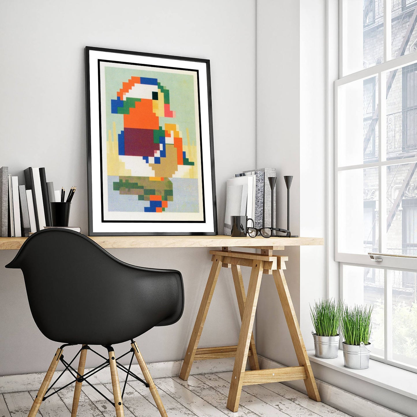 Mandarin Duck Pixel Art Print - Retro 8-Bit Animal Poster - Pixel Illustration - Gamer Wall Art 1/3