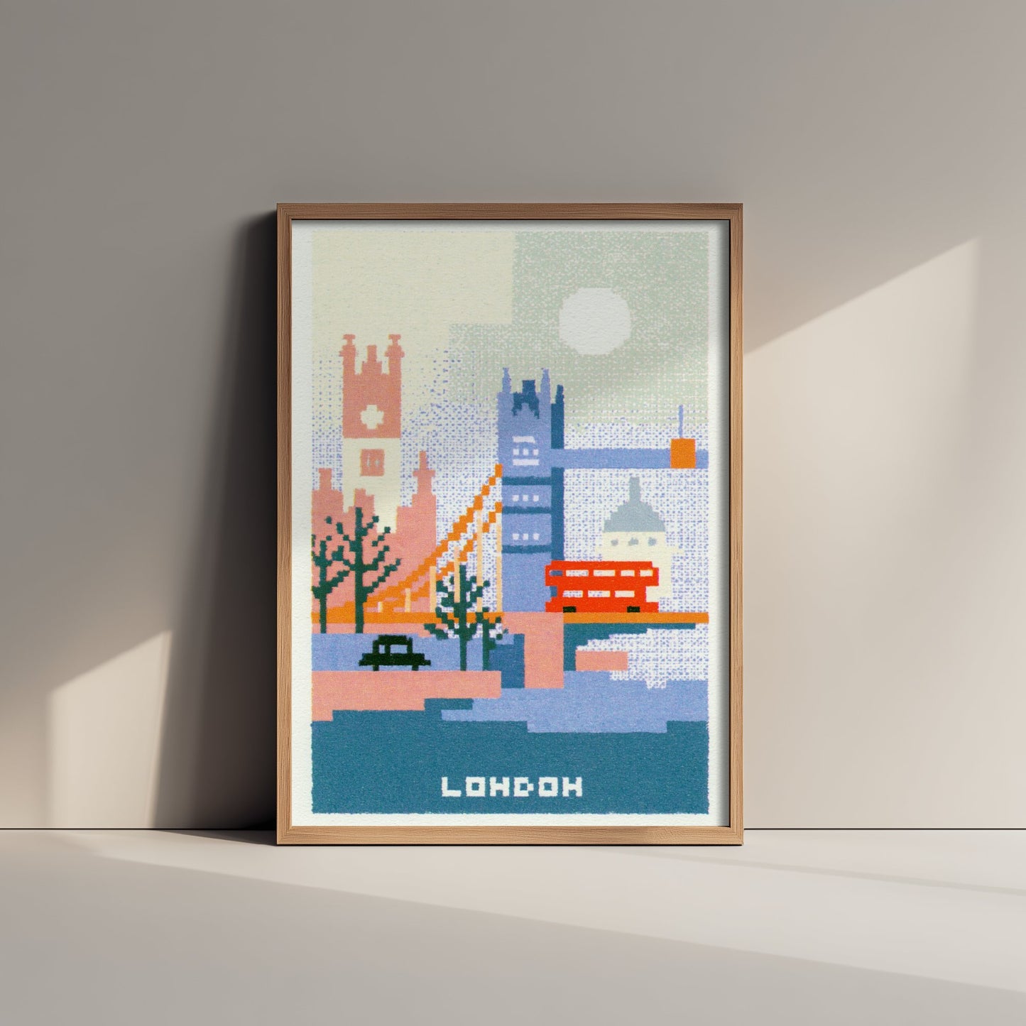 London England Travel Poster - Pixel Art Print - Tower Bridge Illustration - Retro Cross Stitch Cityscape 1/3