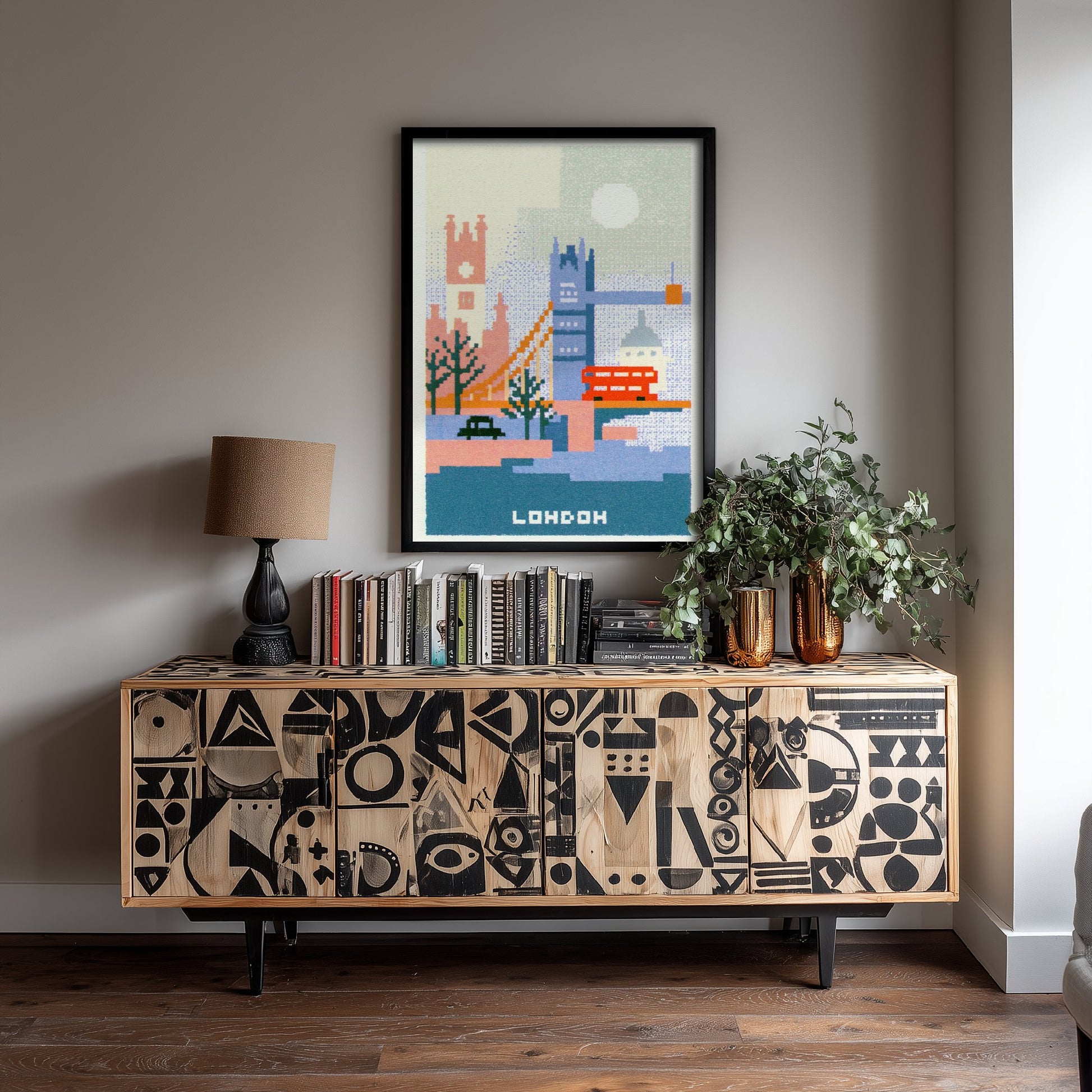 London England Travel Poster - Pixel Art Print - Tower Bridge Illustration - Retro Cross Stitch Cityscape 1/3