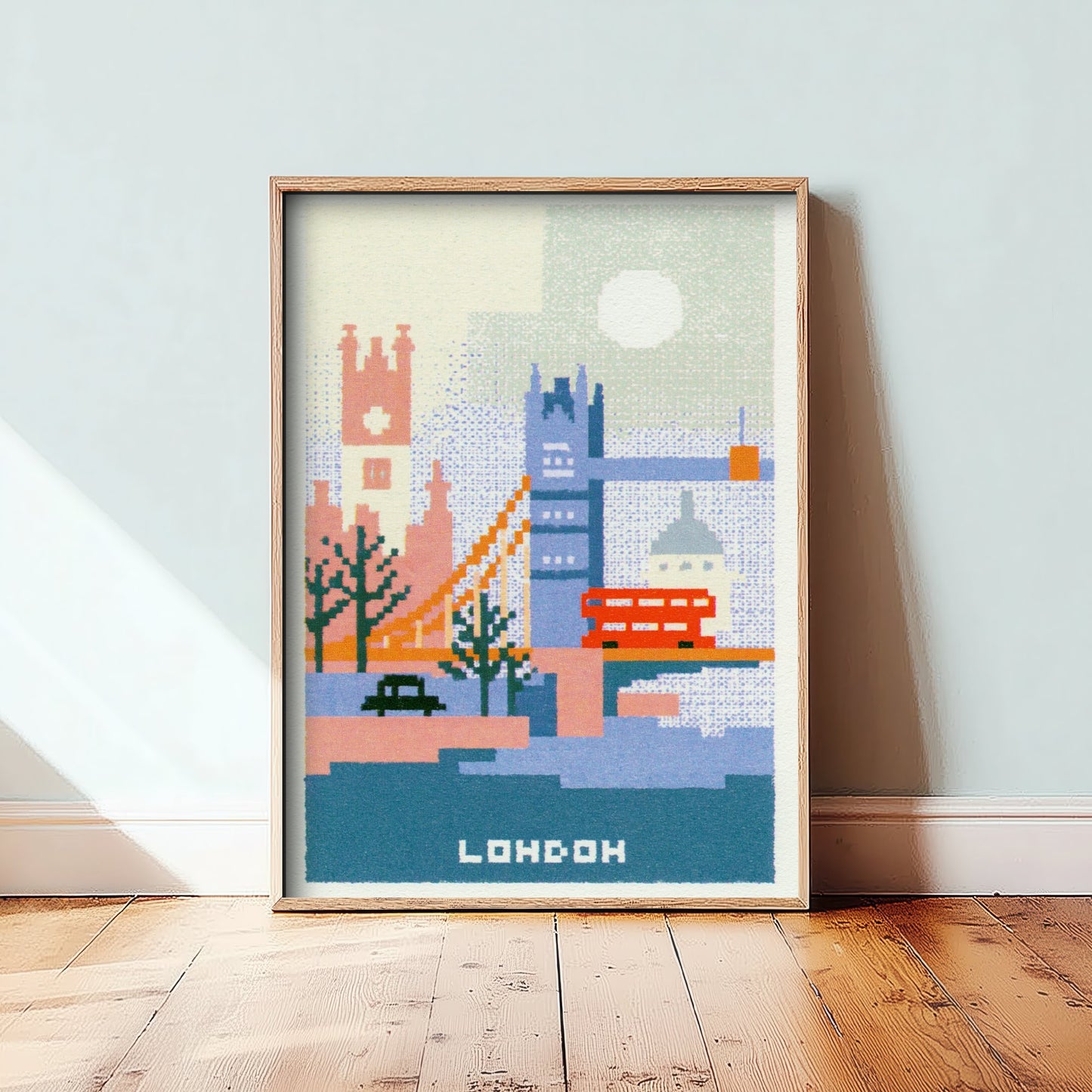 London England Travel Poster - Pixel Art Print - Tower Bridge Illustration - Retro Cross Stitch Cityscape 1/3
